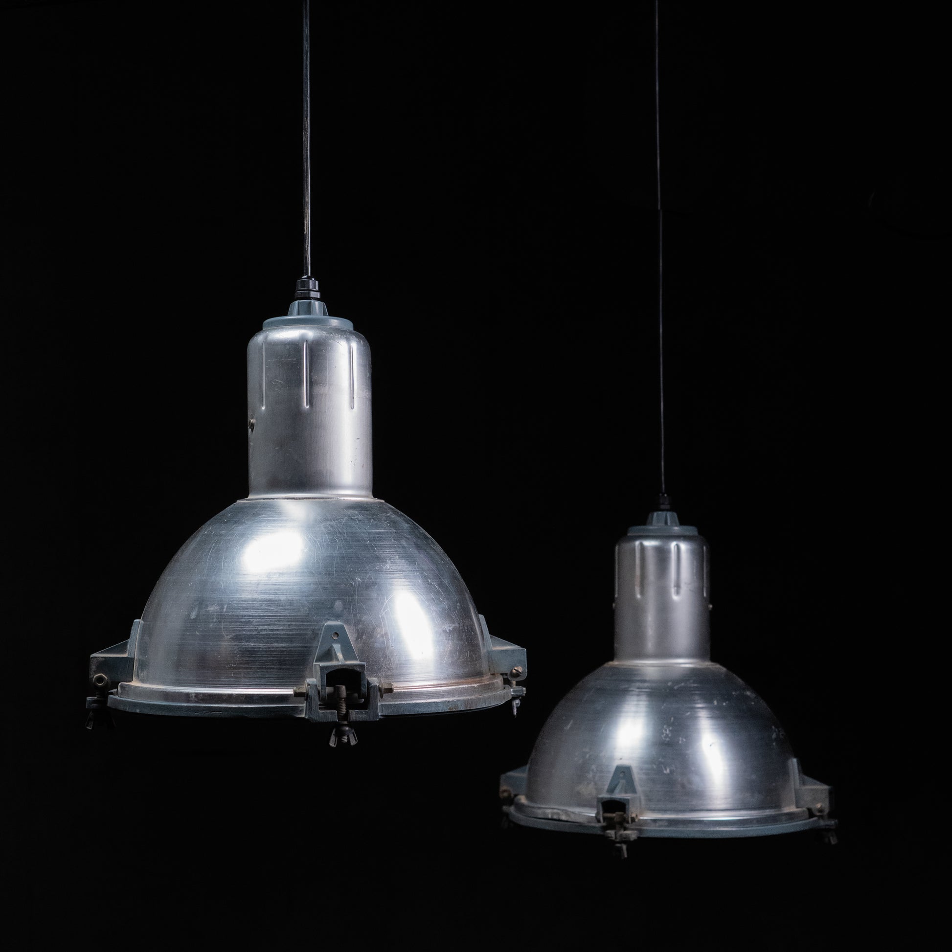 pair of industrial pendants | Scott Landon Antiques and Interiors.