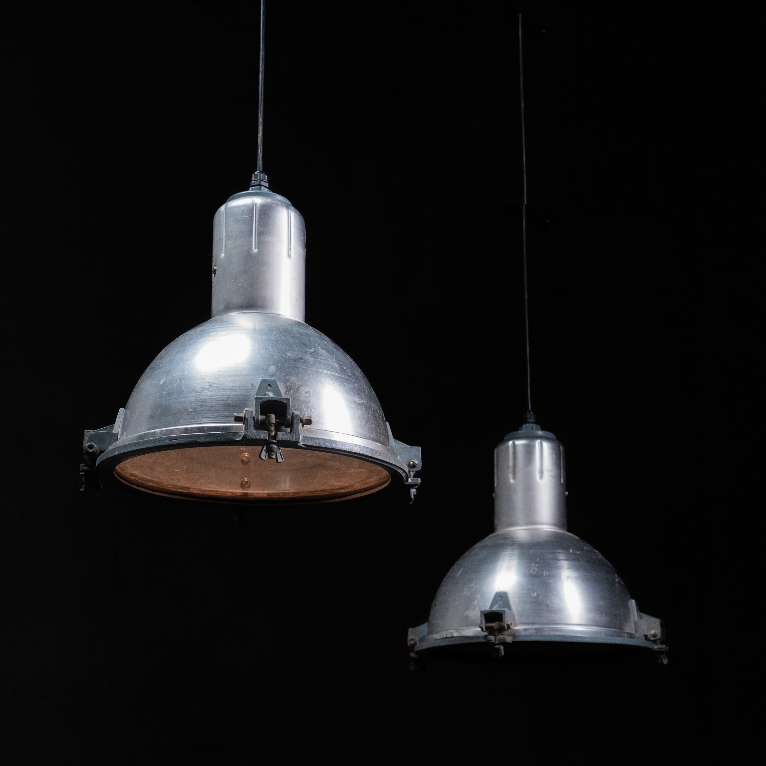 pair of industrial pendants | Scott Landon Antiques and Interiors.