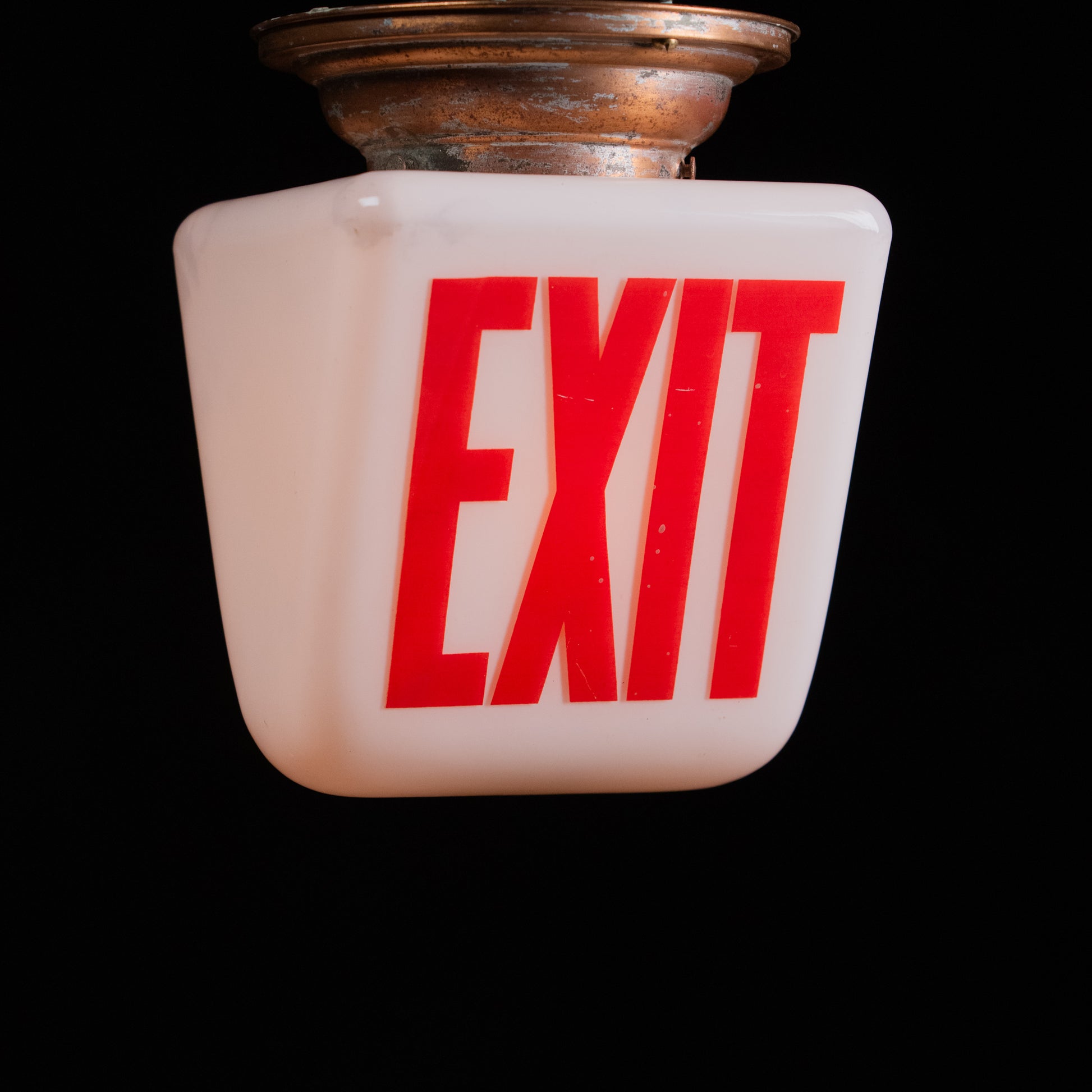 copper exit light flush mount | Scott Landon Antiques and Interiors.