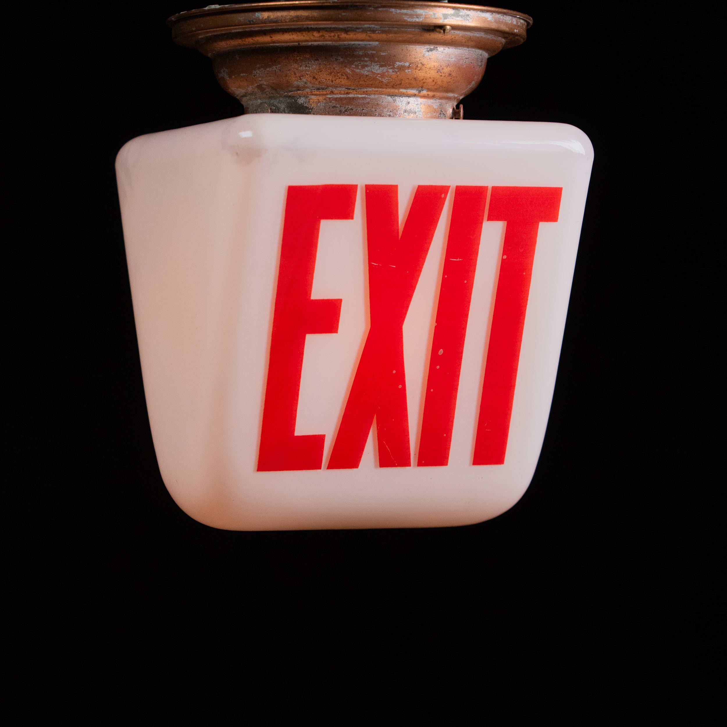 copper exit light flush mount | Scott Landon Antiques and Interiors.