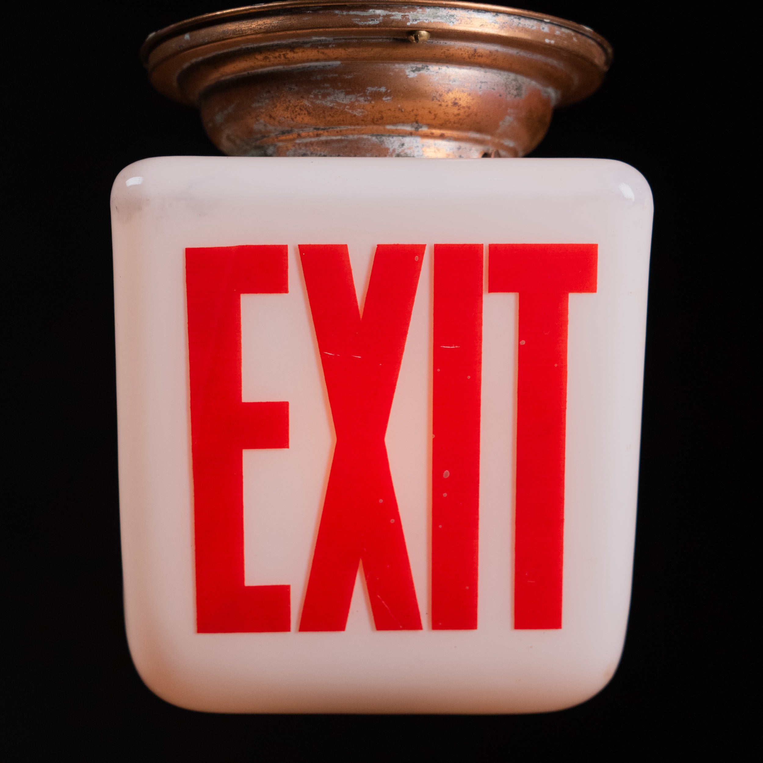 copper exit light flush mount | Scott Landon Antiques and Interiors.