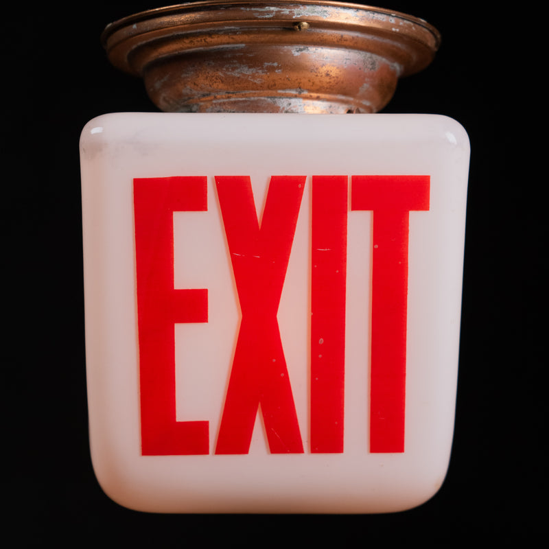 copper exit light flush mount | Scott Landon Antiques and Interiors.