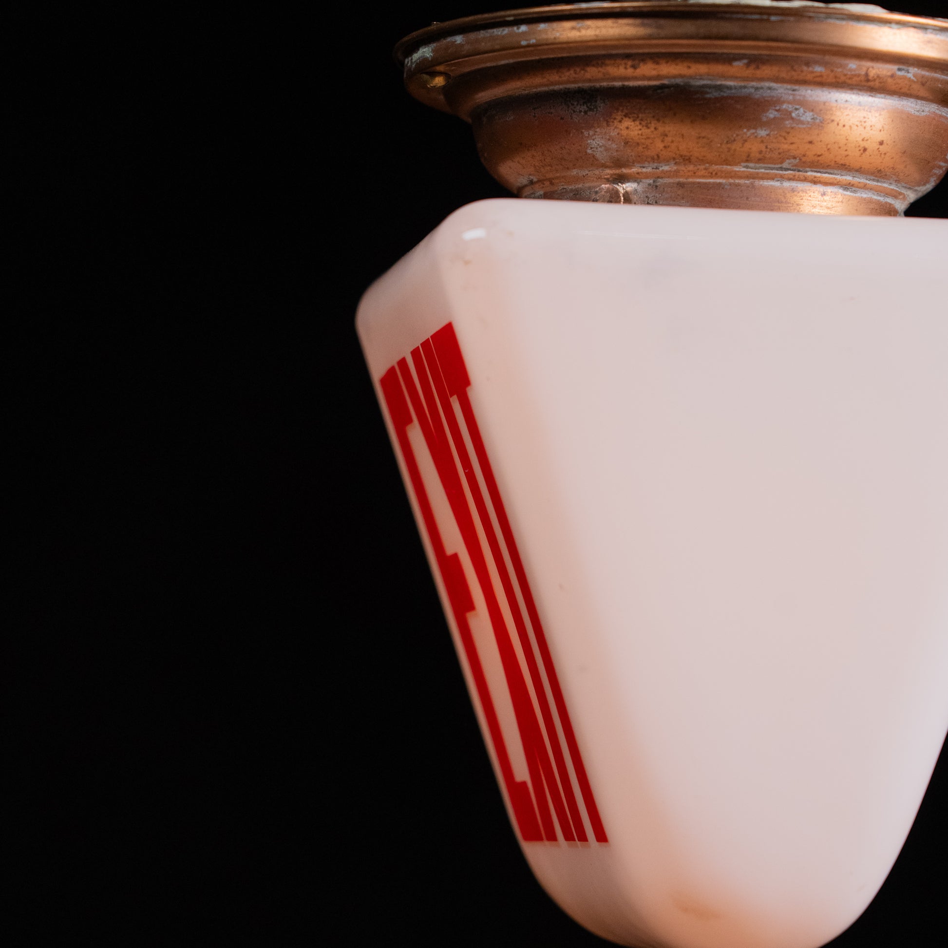 copper exit light flush mount | Scott Landon Antiques and Interiors.