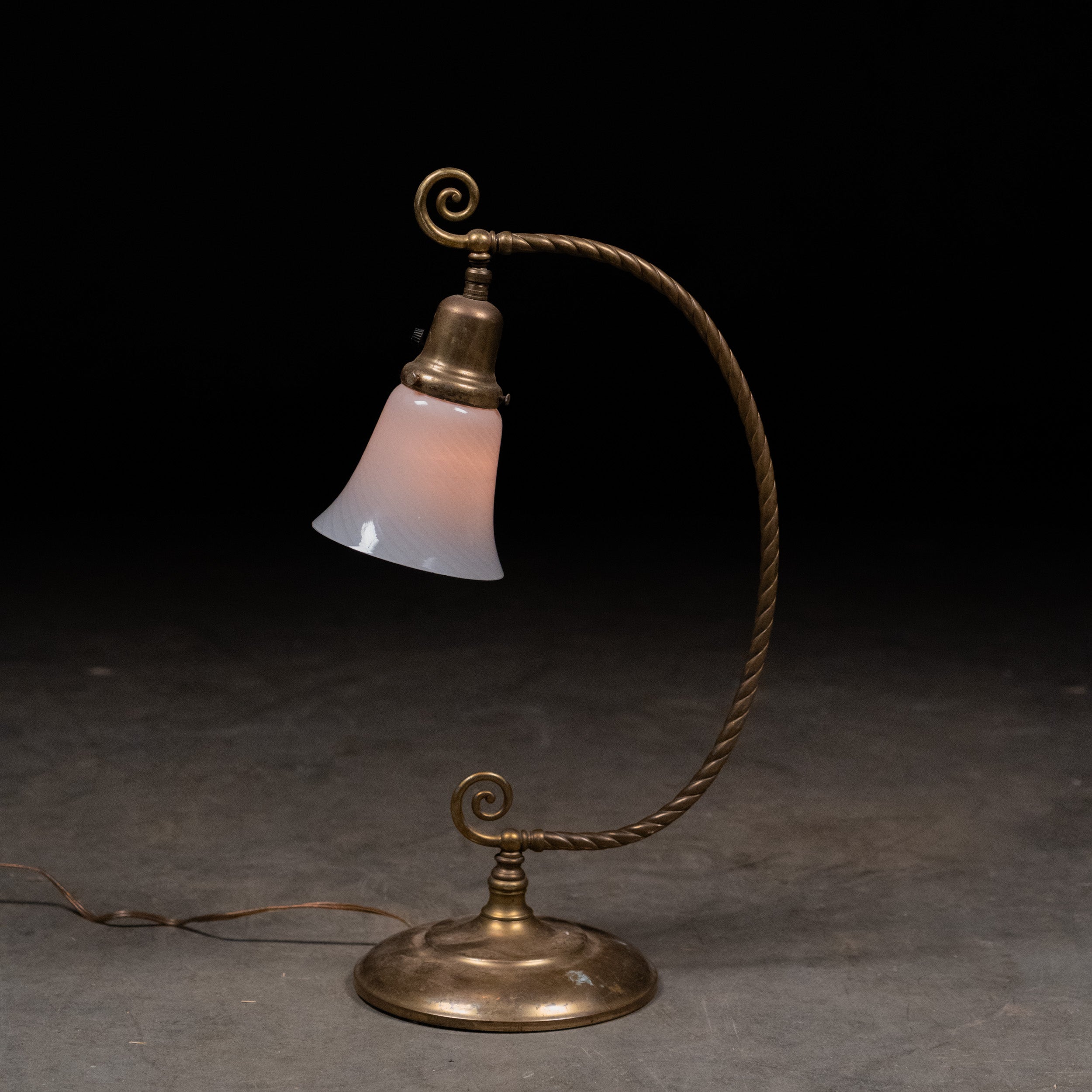 1920 Art Nouveau Brass Table Lamp with Murano Shade