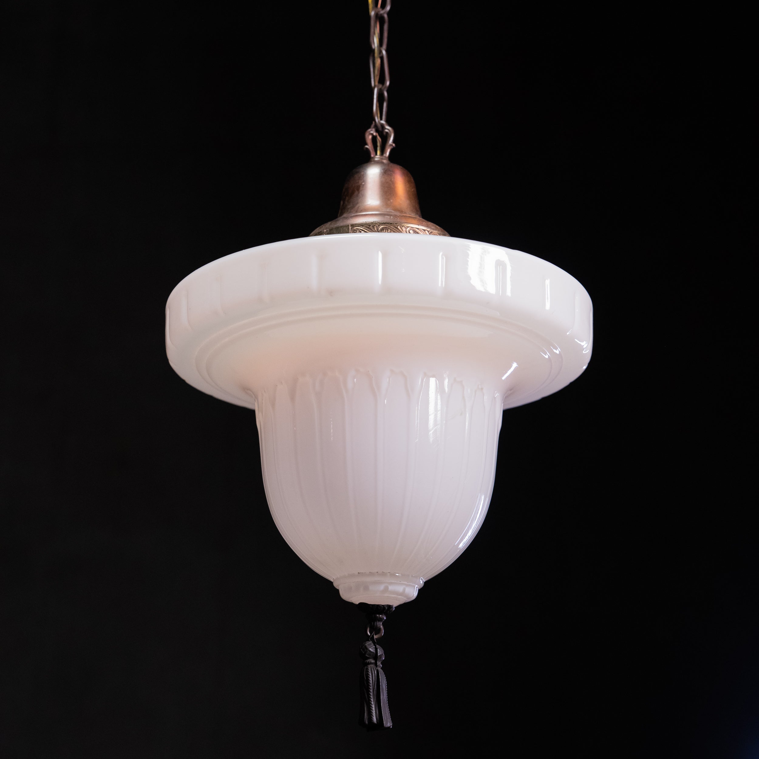 1920 Milk Glass Large Acorn Pendant on Brass Fitter