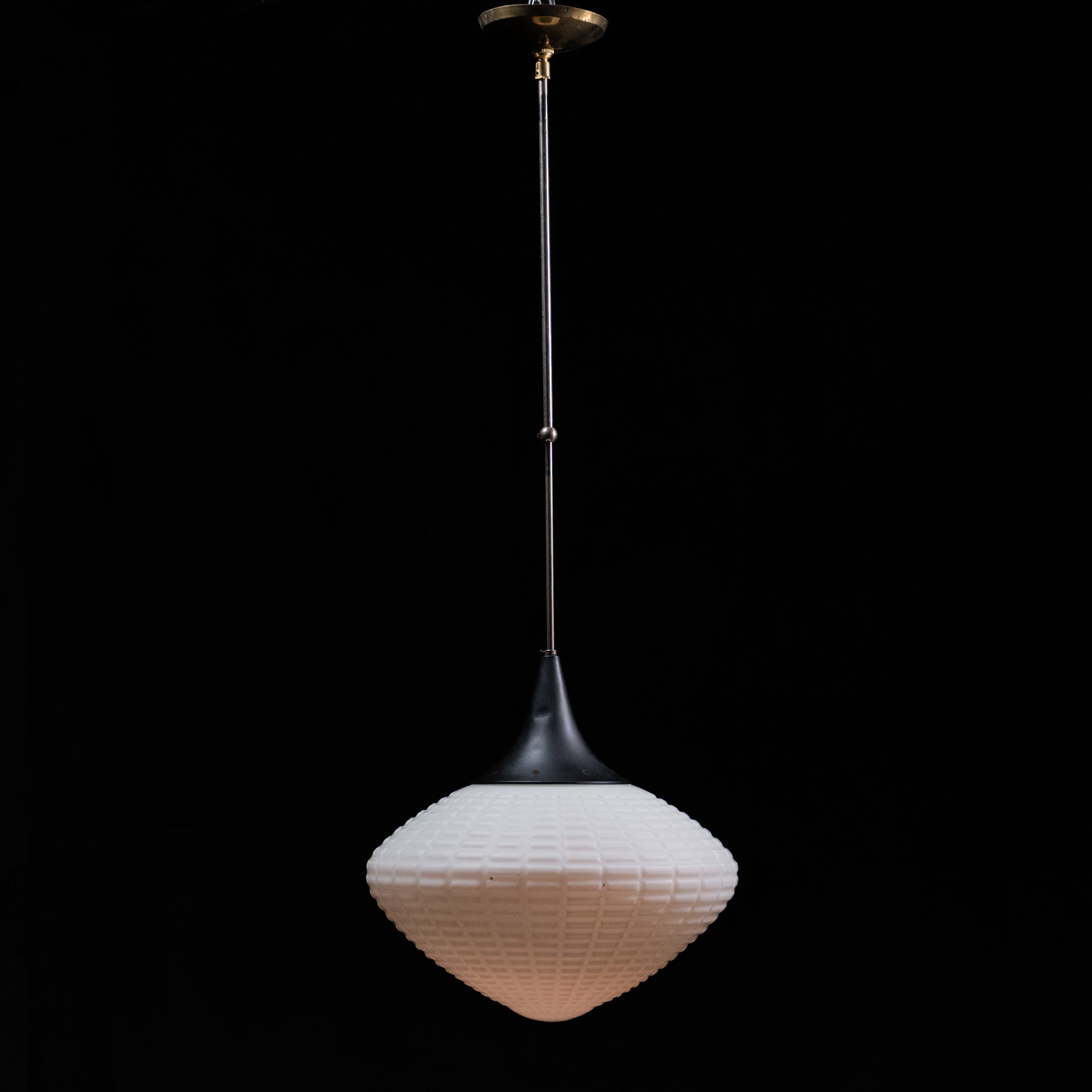 Czechoslovak Opaline Glass Pendant Light – Kamenický Šenov Waffle Globe, Mid Century Modern c.1950-60