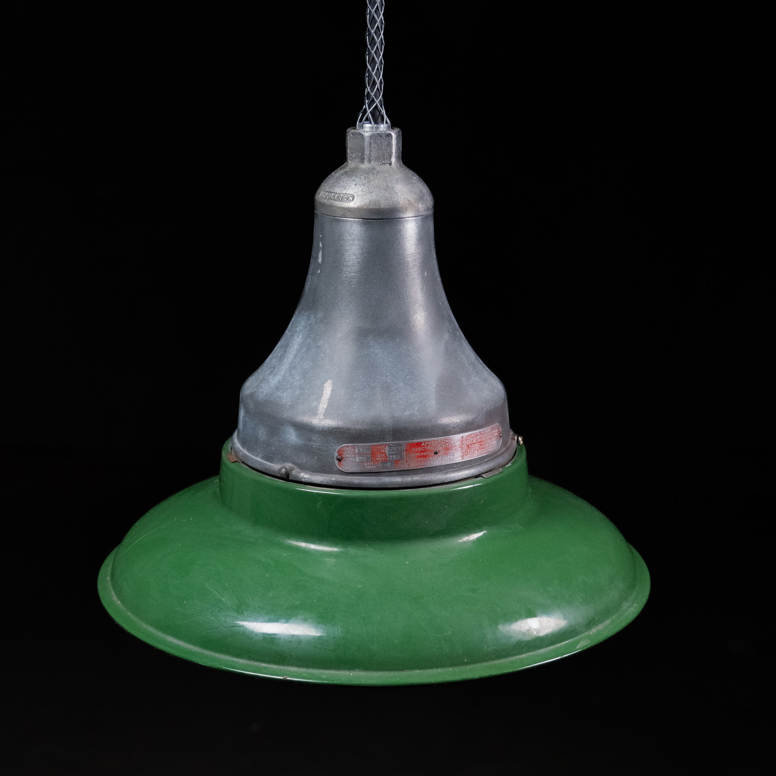 industrial green enamel pendants | Scott Landon Antiques and Interiors.