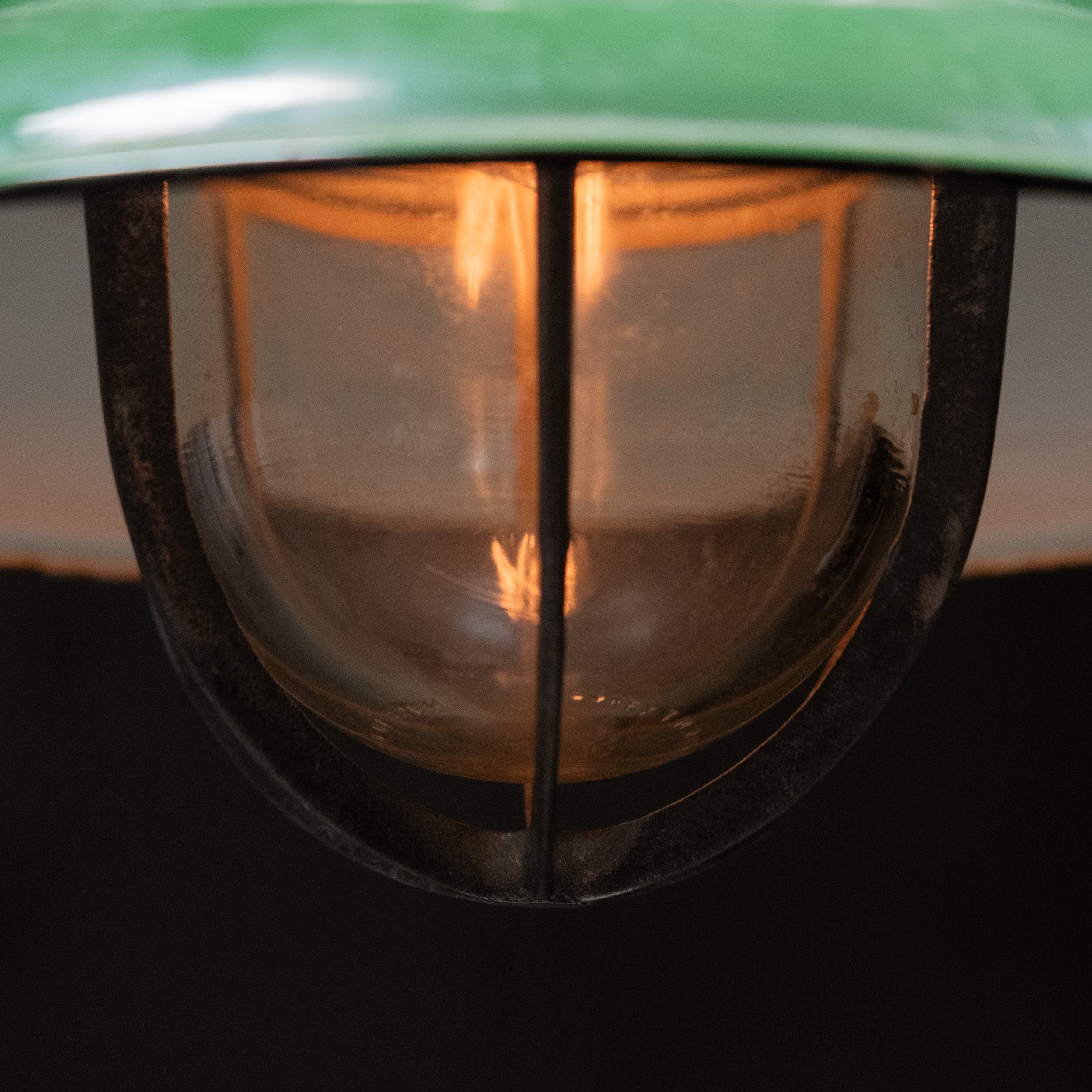 industrial green enamel pendants | Scott Landon Antiques and Interiors.