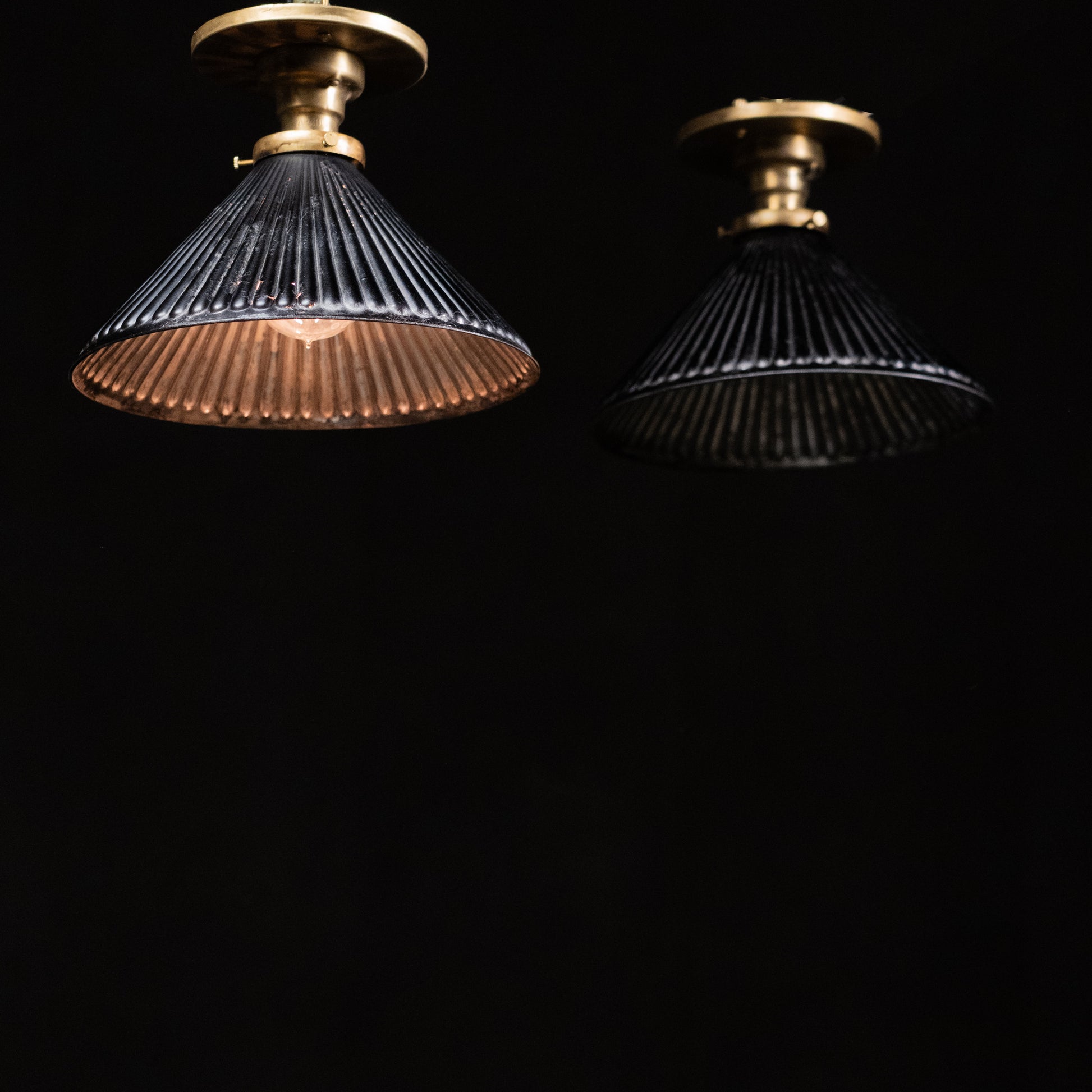 brass mercury shade flush mount | Scott Landon Antiques and Interiors.