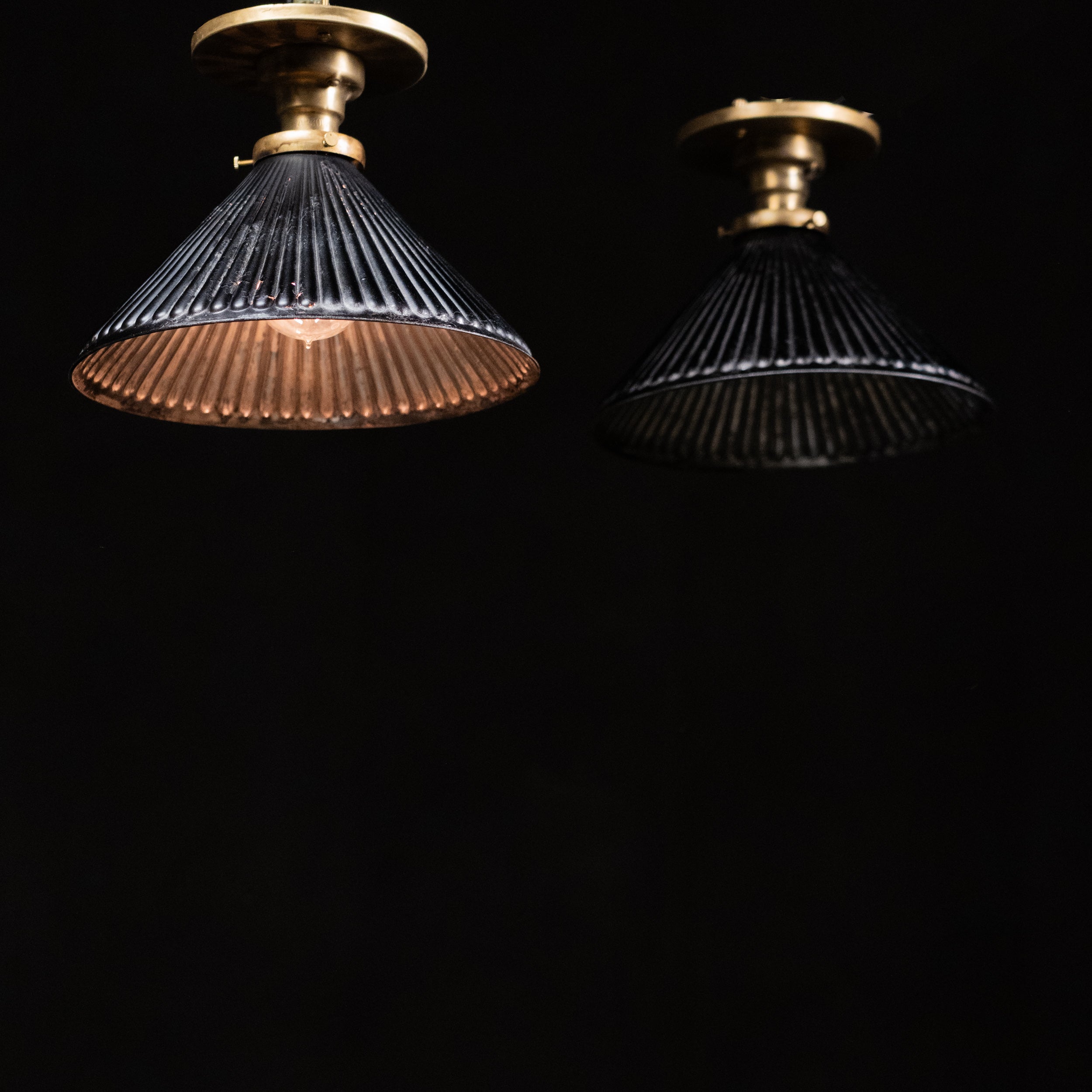 brass mercury shade flush mount | Scott Landon Antiques and Interiors.