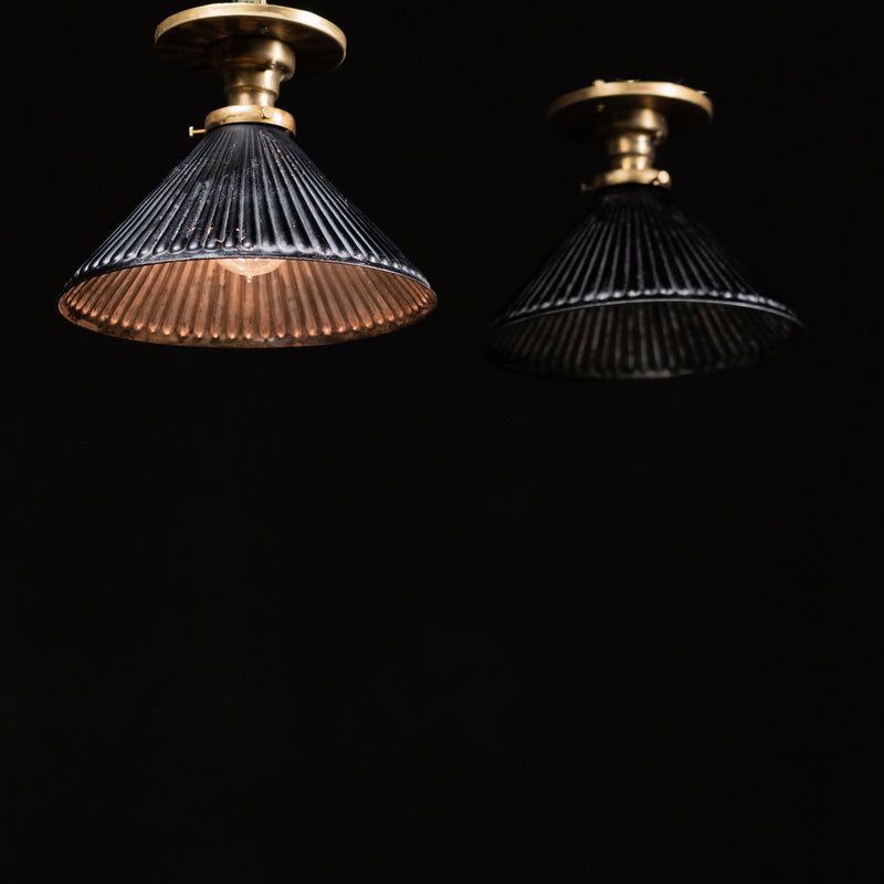 brass mercury shade flush mount | Scott Landon Antiques and Interiors.