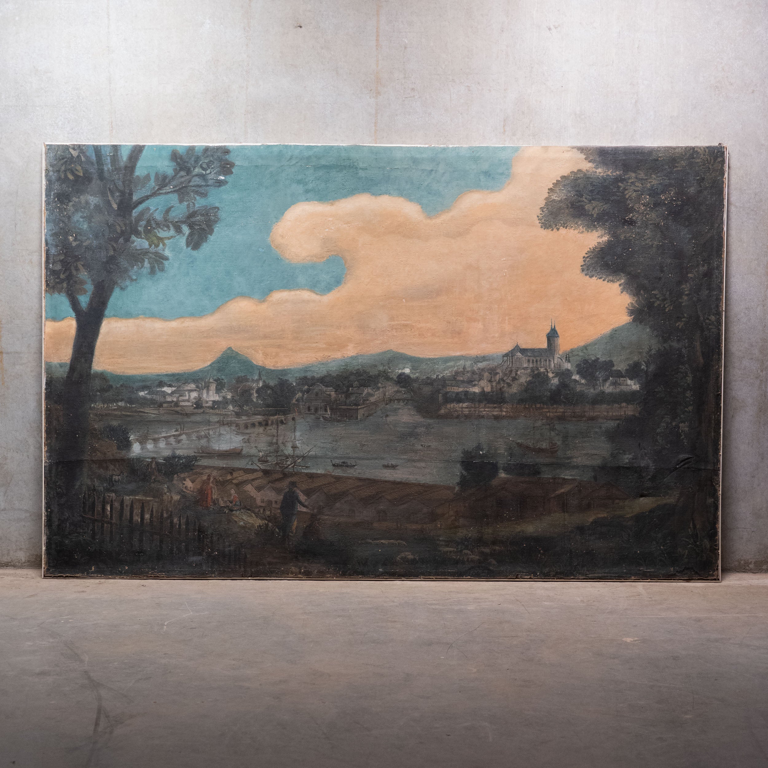 19th Century Large 8 ft Decorative French Landscape Painting