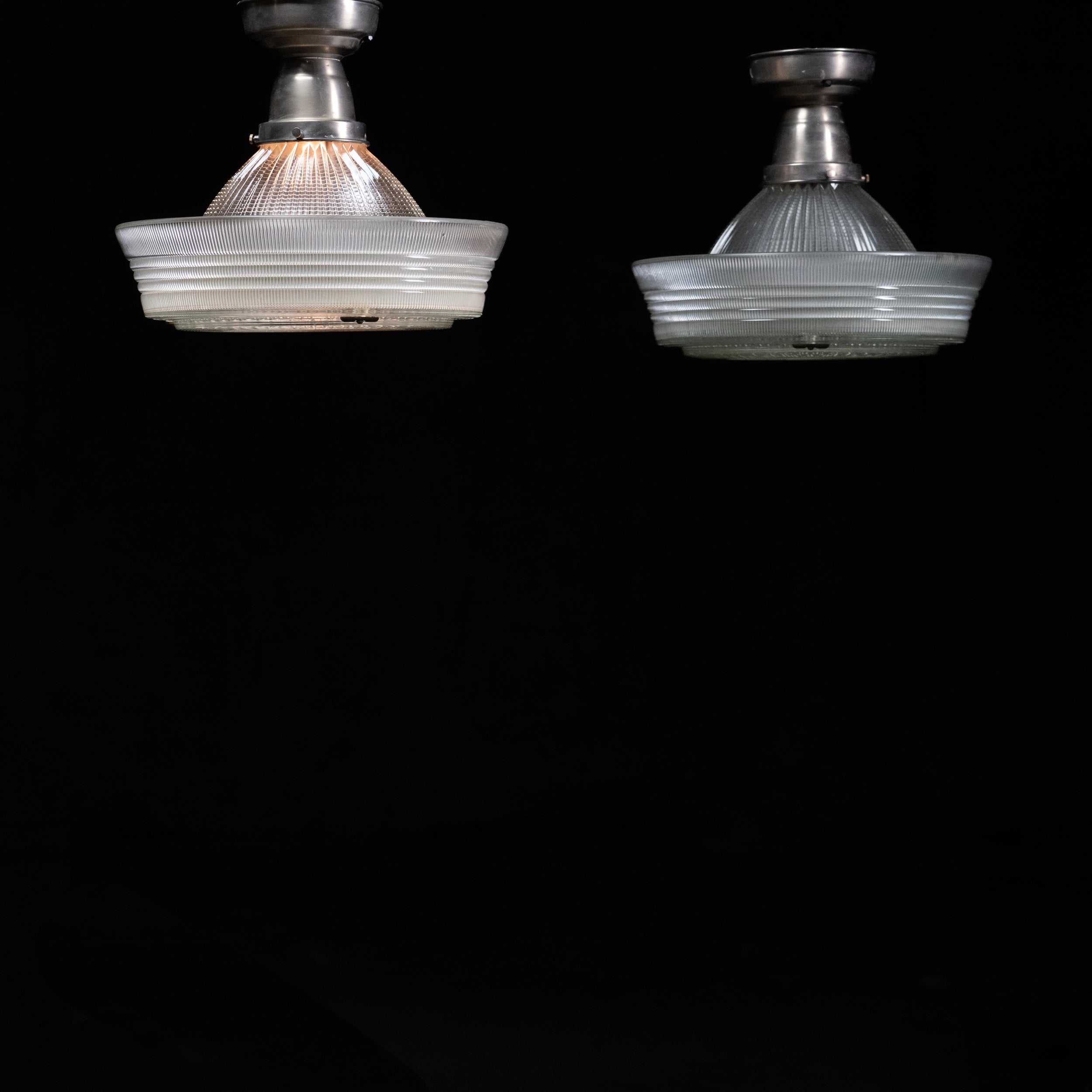 sailor hat holophane flush mounts | Scott Landon Antiques and Interiors.