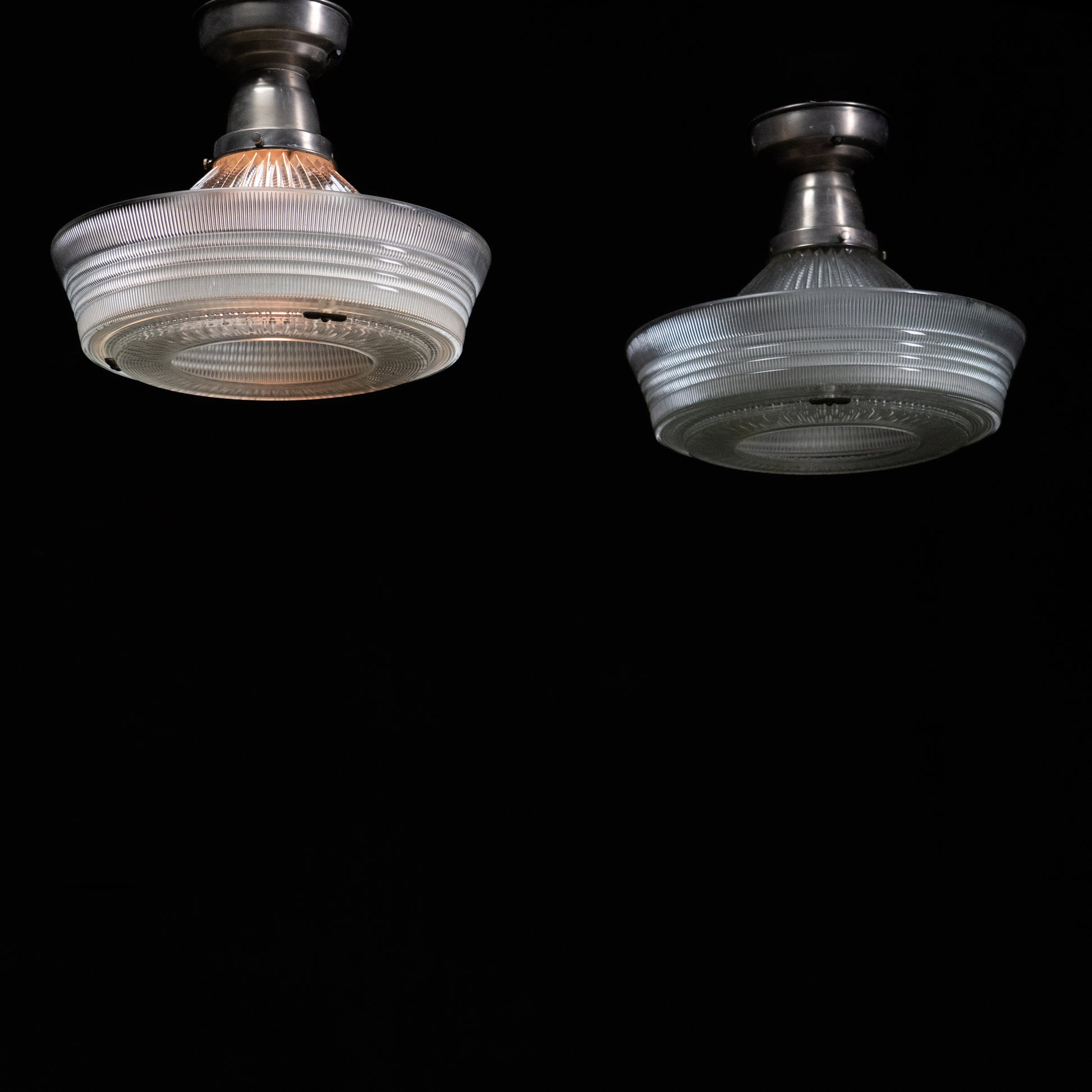 sailor hat holophane flush mounts | Scott Landon Antiques and Interiors.