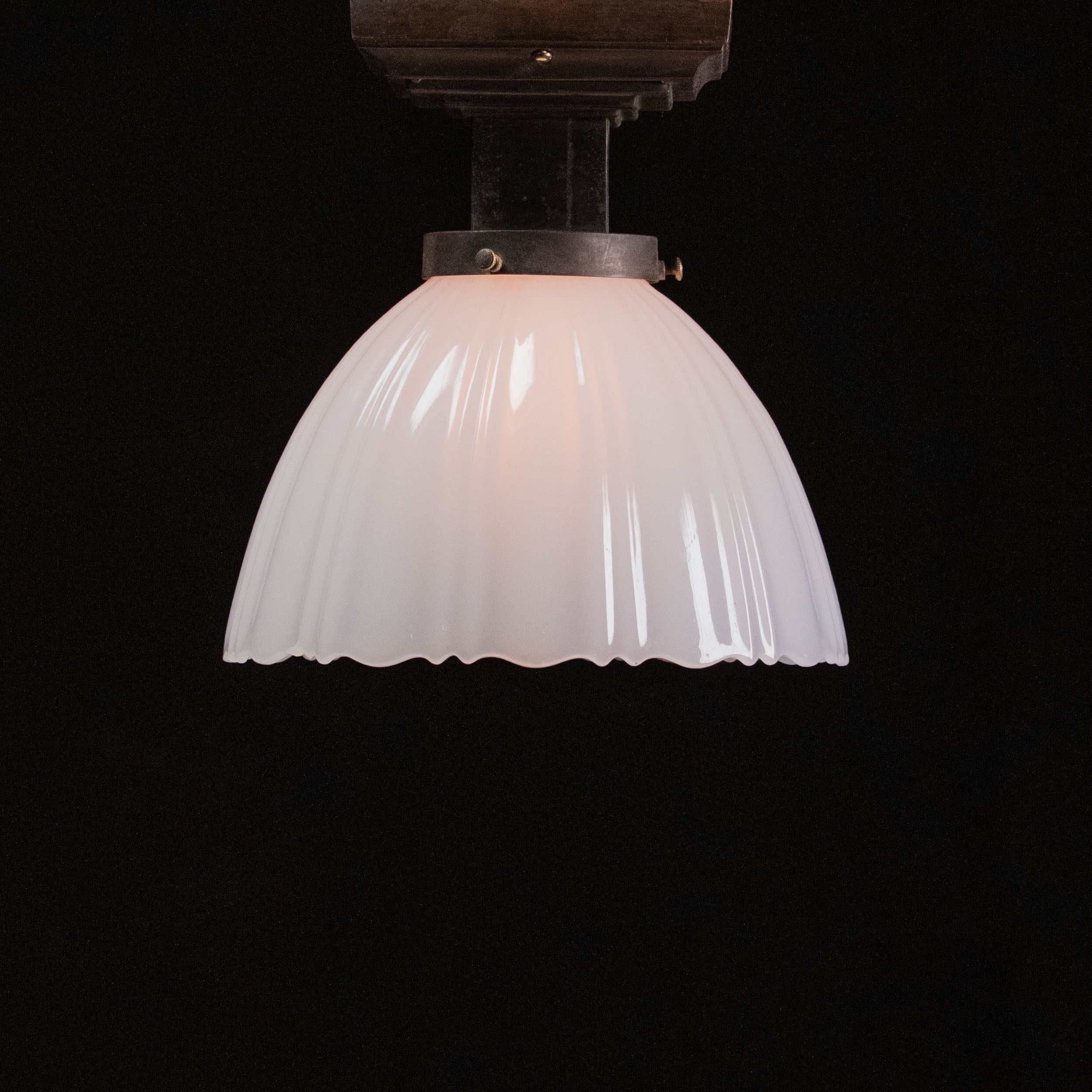 1910 Brass and Milk Glass Flush Mount Light