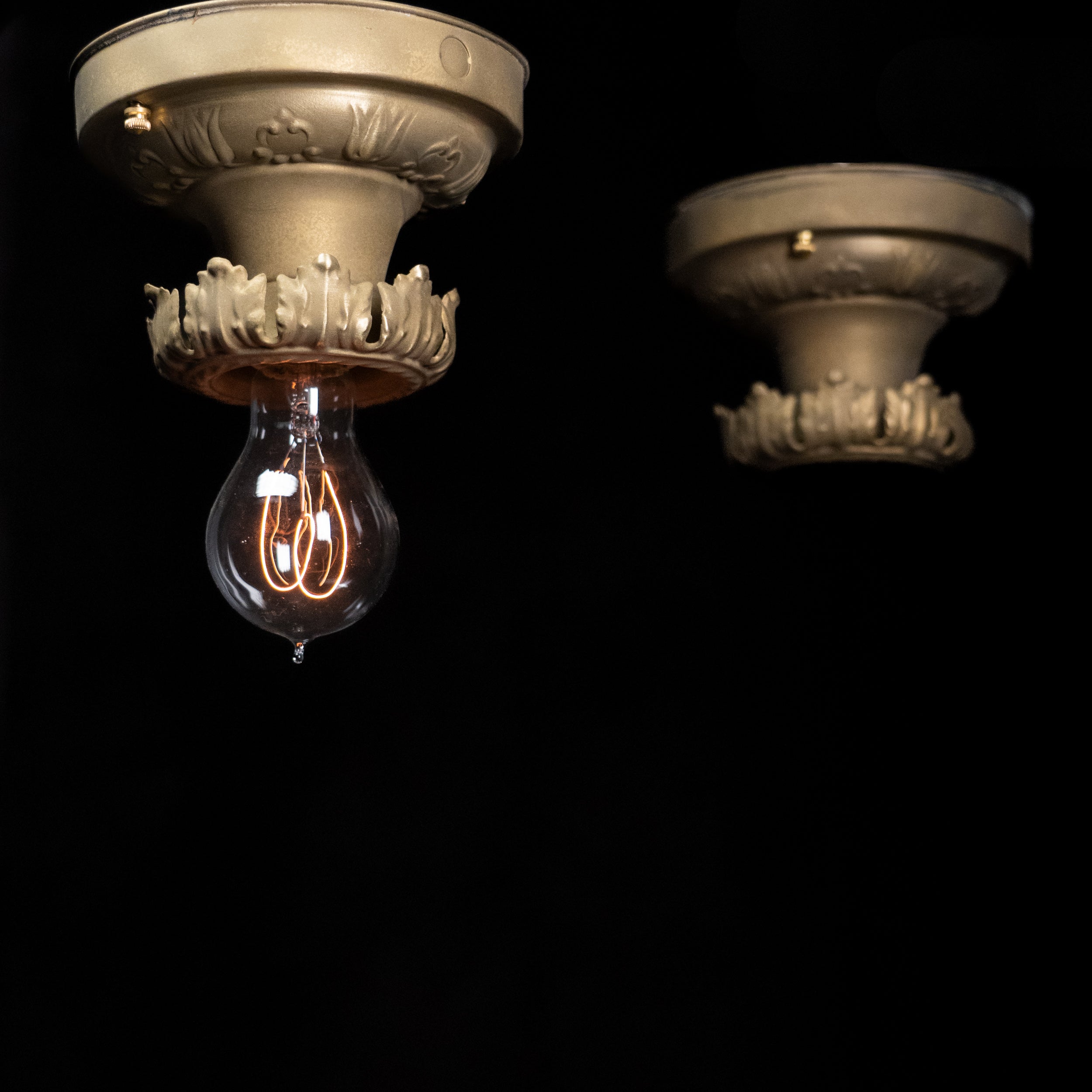 Antique cast brass flush mount ceiling light, c.1920.