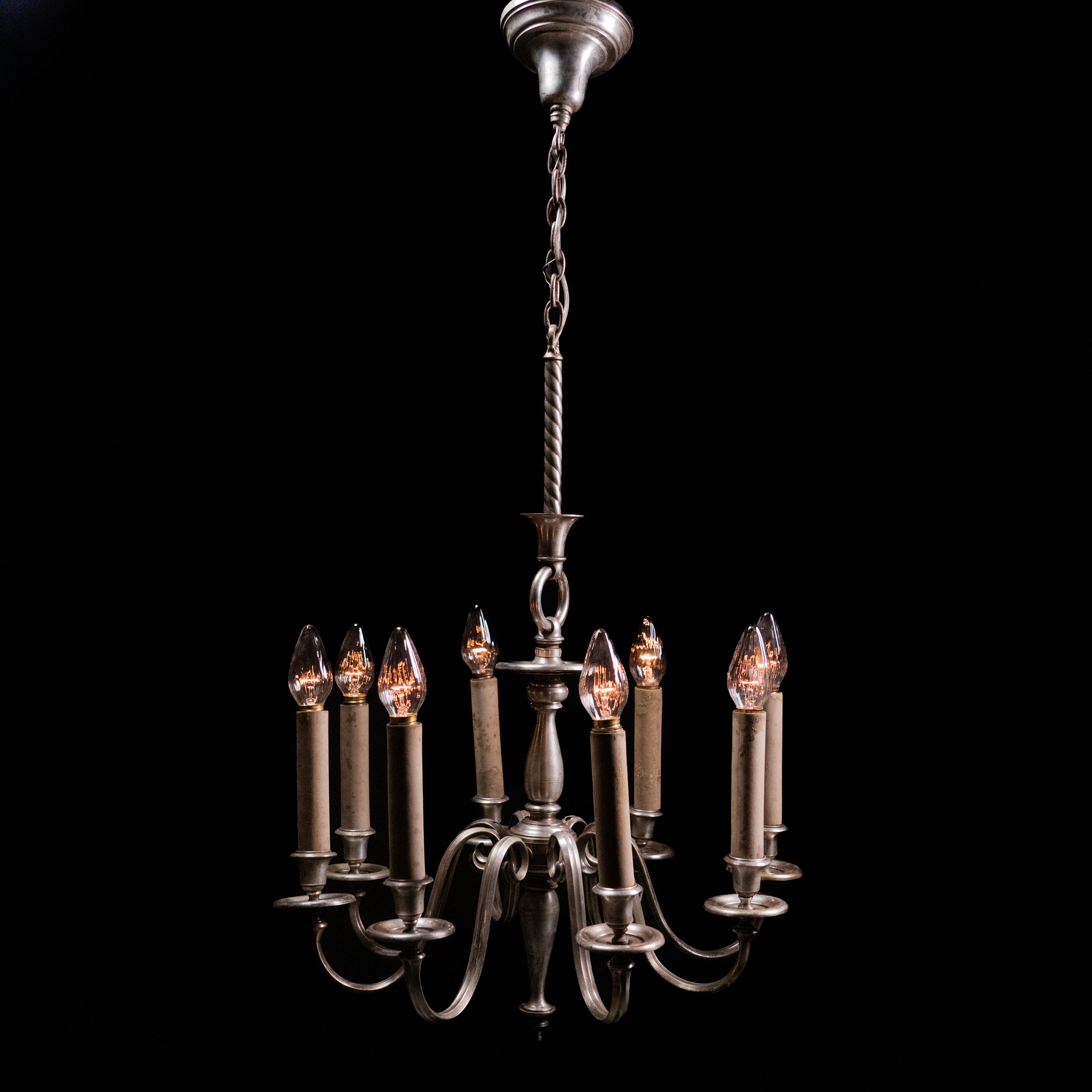 1920 Neoclassical Brass with Silver Finish Chandelier