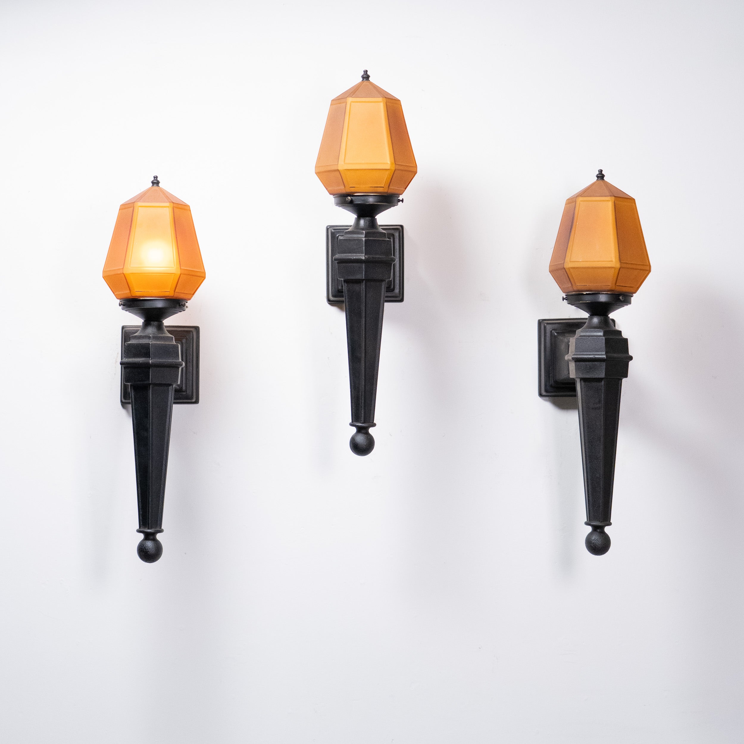 1920 Set of Three Cast Iron Exterior Sconces