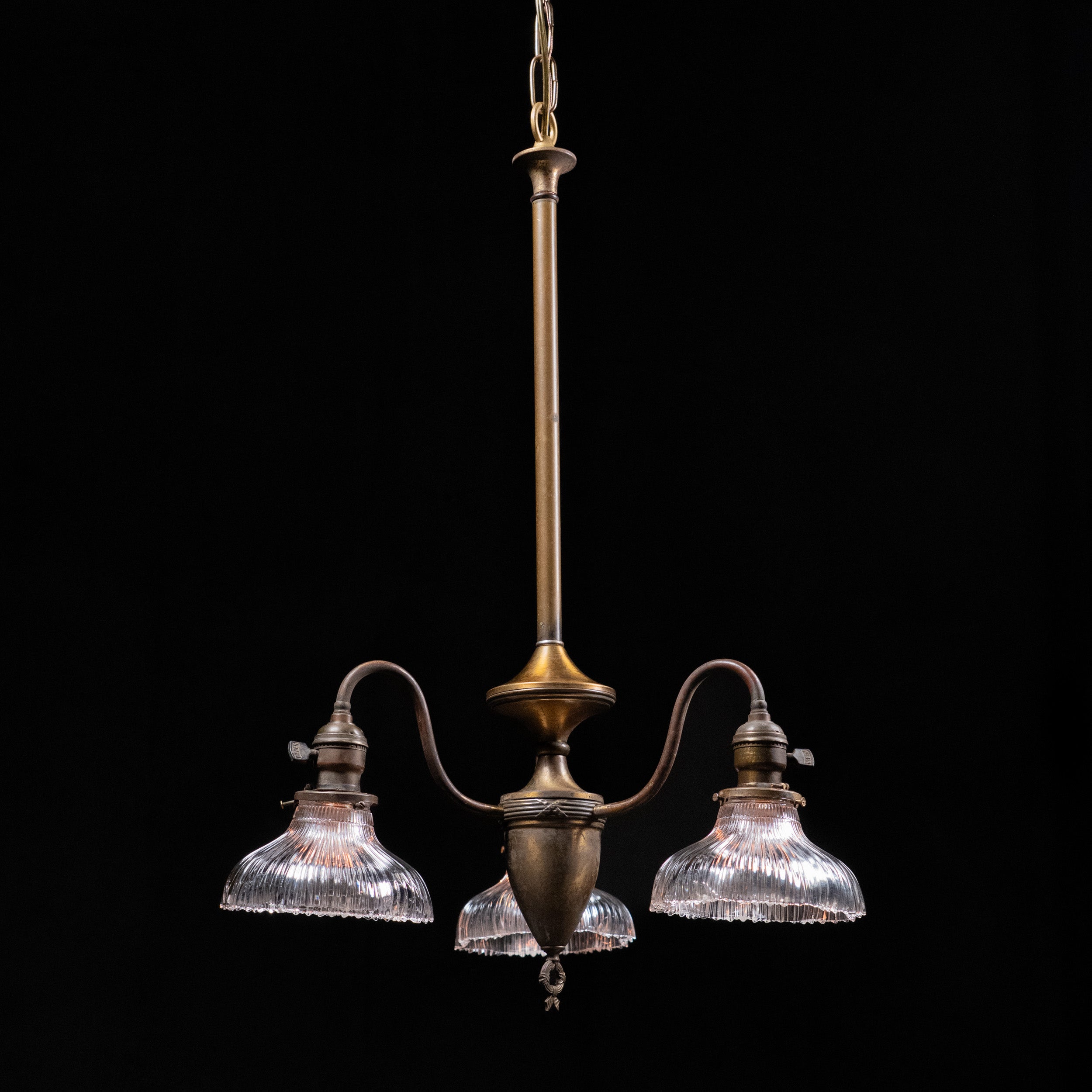 1900 Three Arm Brass Chandelier