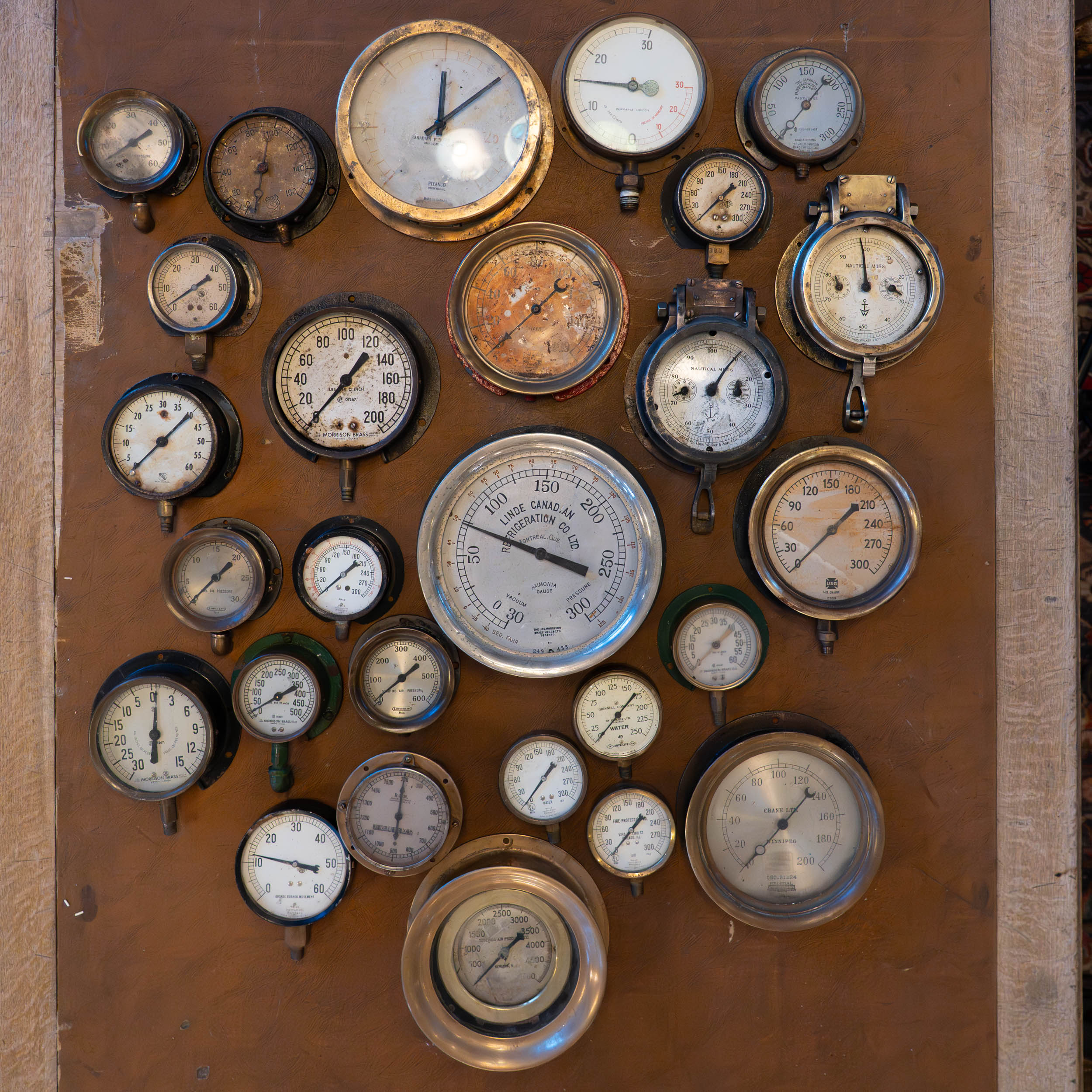 Various Nautical Dials and Gauges in Antique Brass and Copper