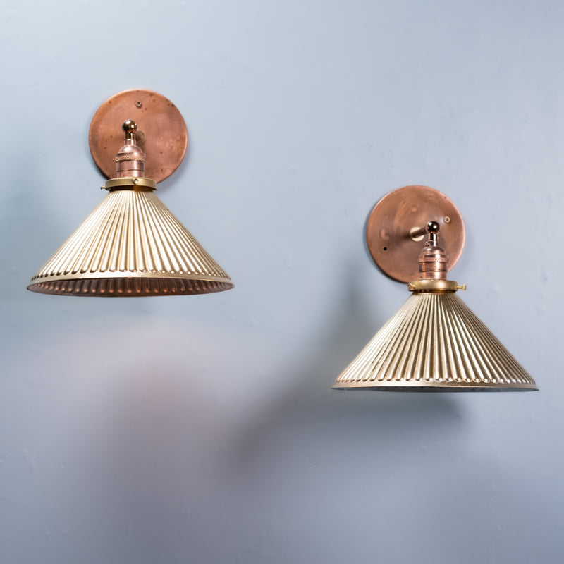 brass mercury shade sconces | Scott Landon Antiques and Interiors.