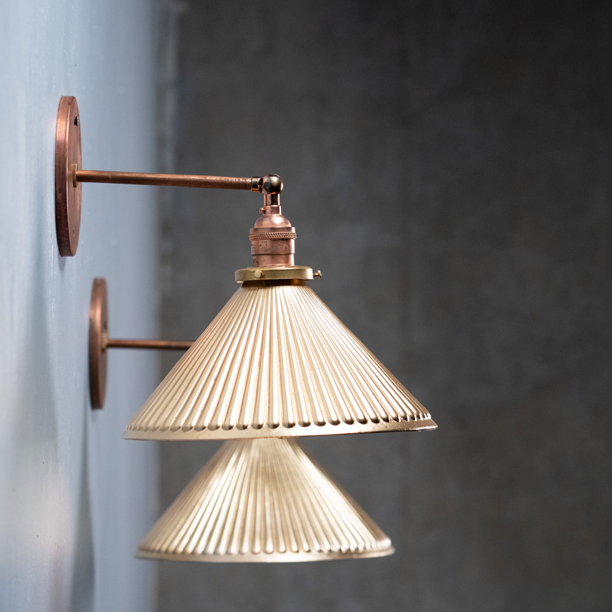 brass mercury shade sconces | Scott Landon Antiques and Interiors.