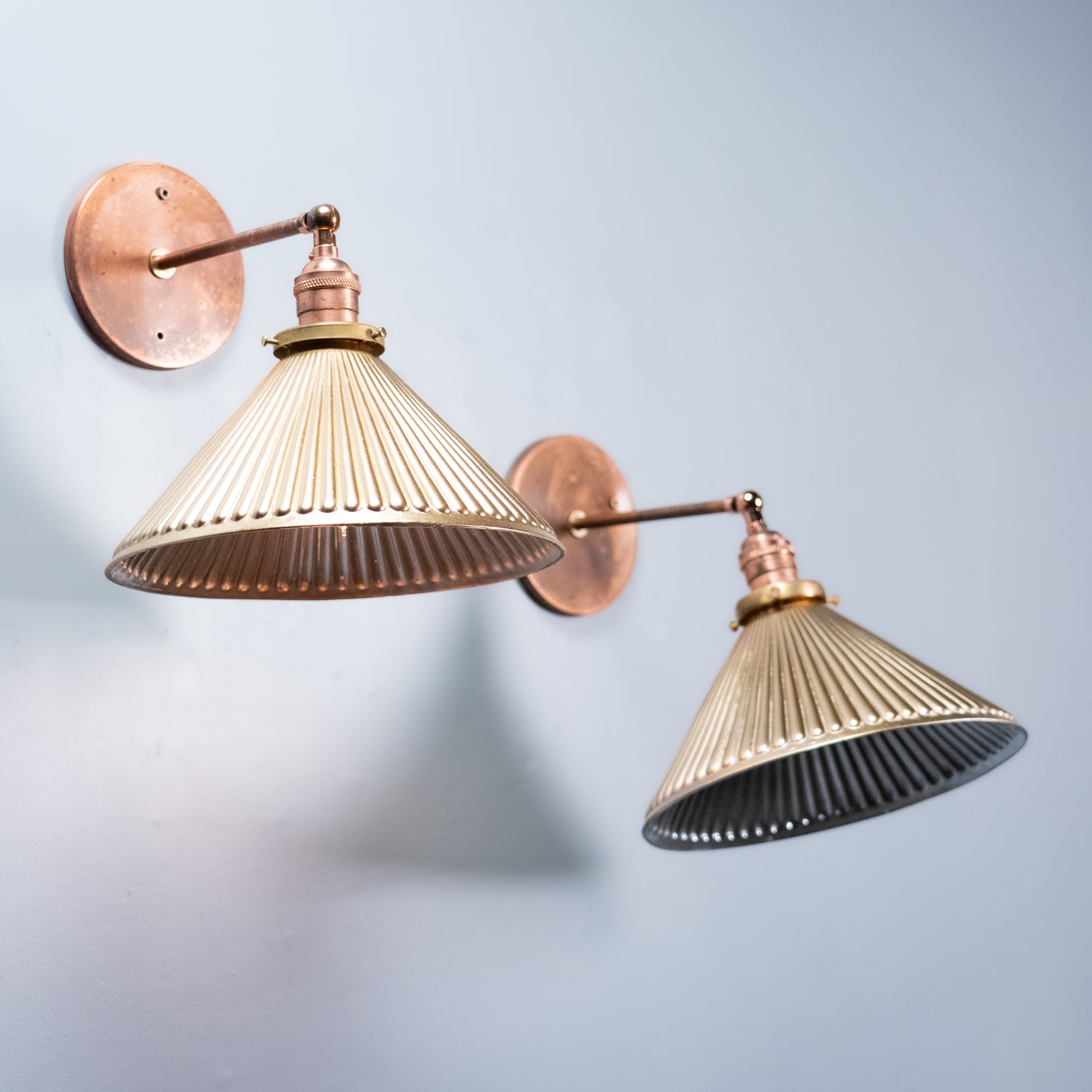 brass mercury shade sconces | Scott Landon Antiques and Interiors.