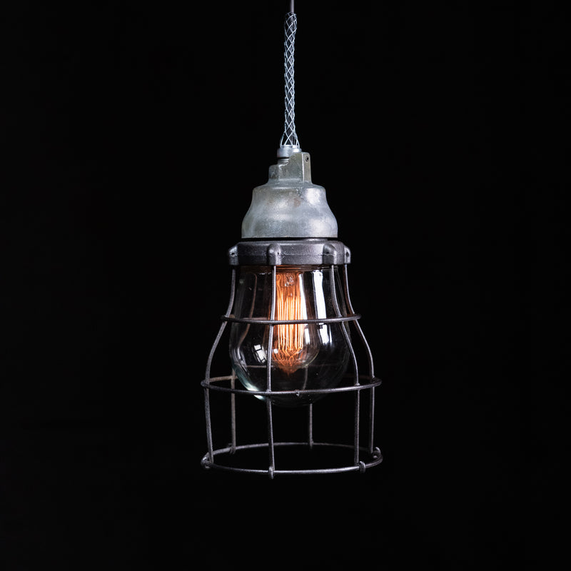  * Vintage Crouse-Hinds industrial cage pendant light | Scott Landon Antiques and Interiors.