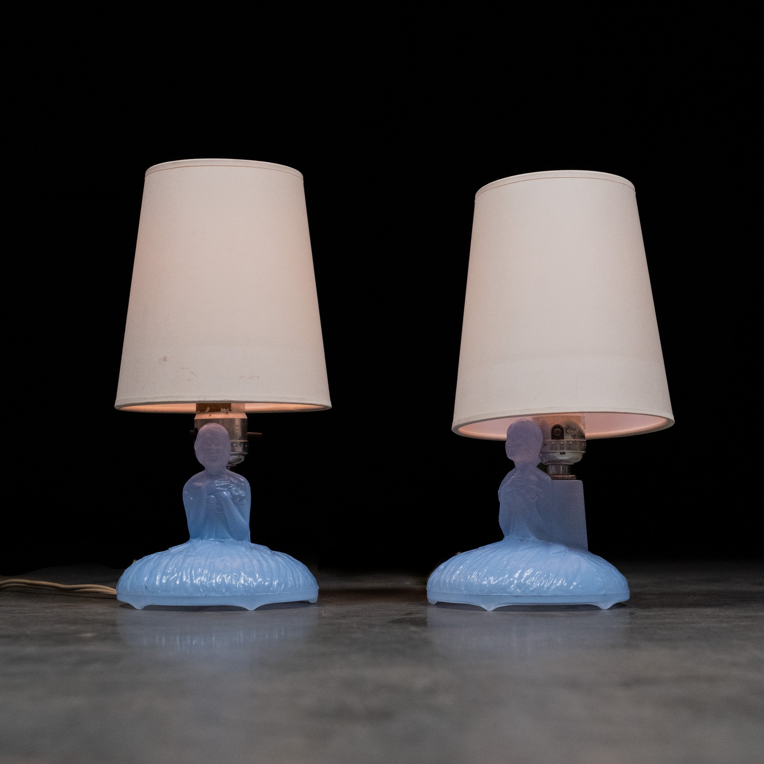 1940 Pair of Small Glass Southern Bell Boudoir Lamps