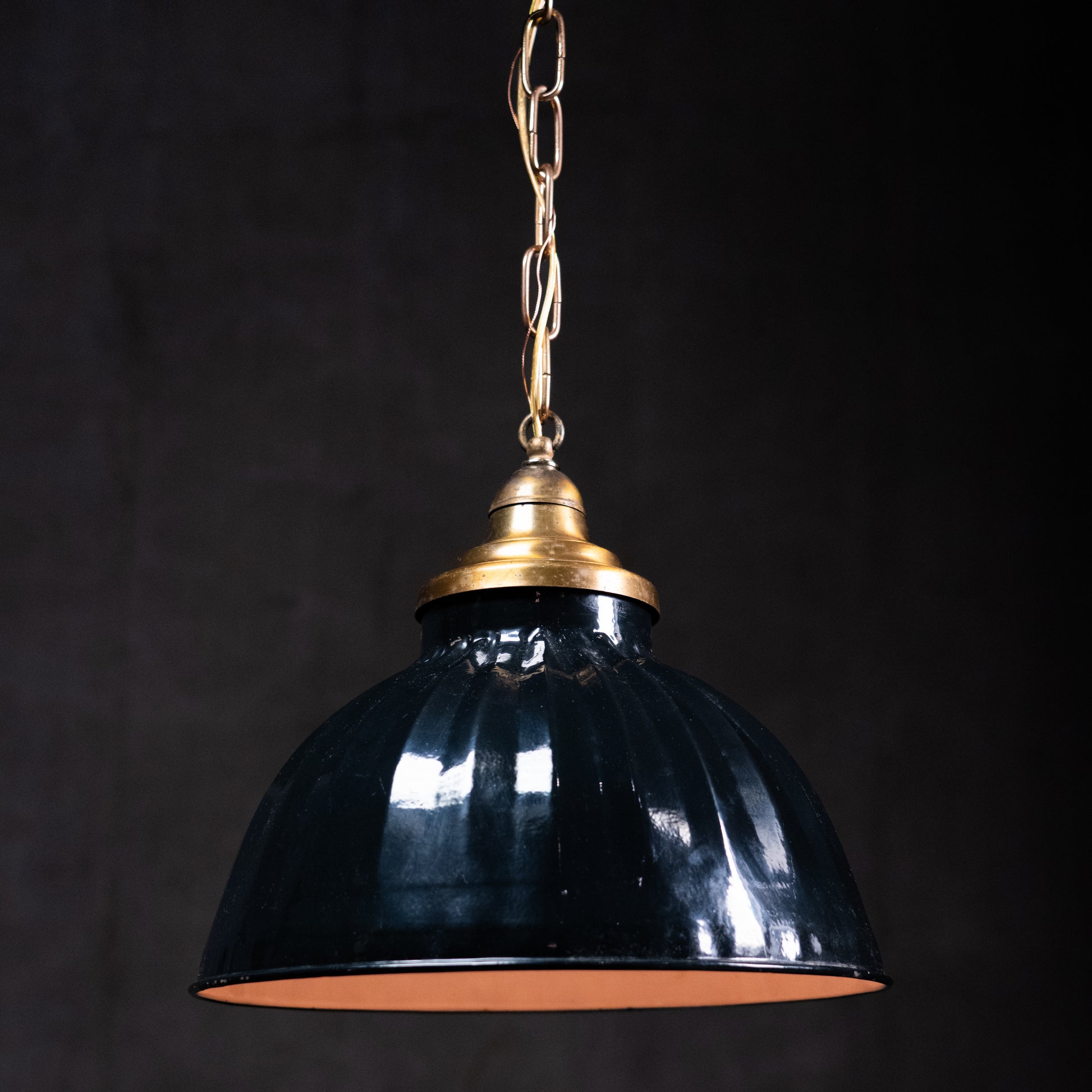     Antique industrial black enamel pendant light with brass fitter