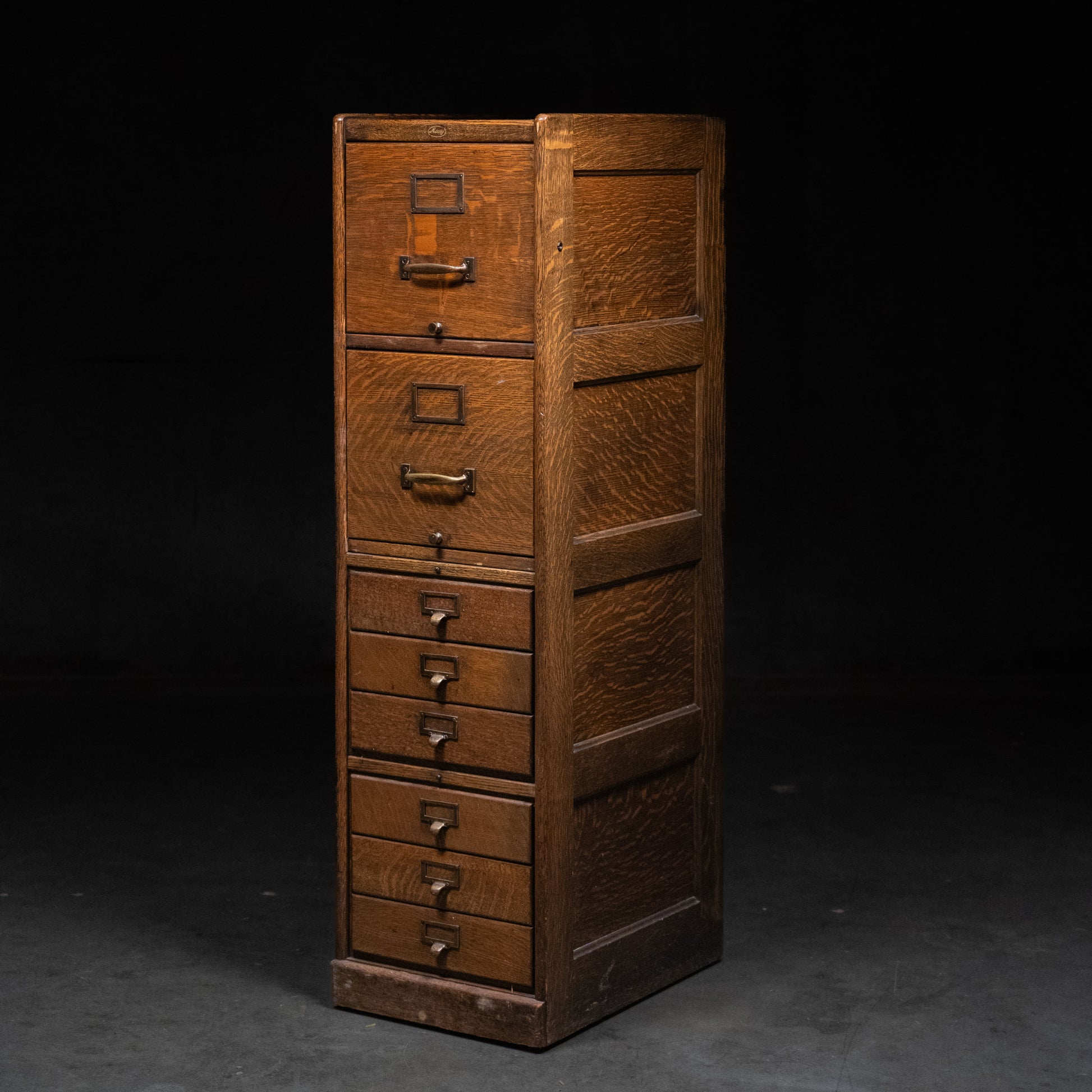 Antique Macey Inter-Inter quarter sawn oak filing cabinet with original brass hardware