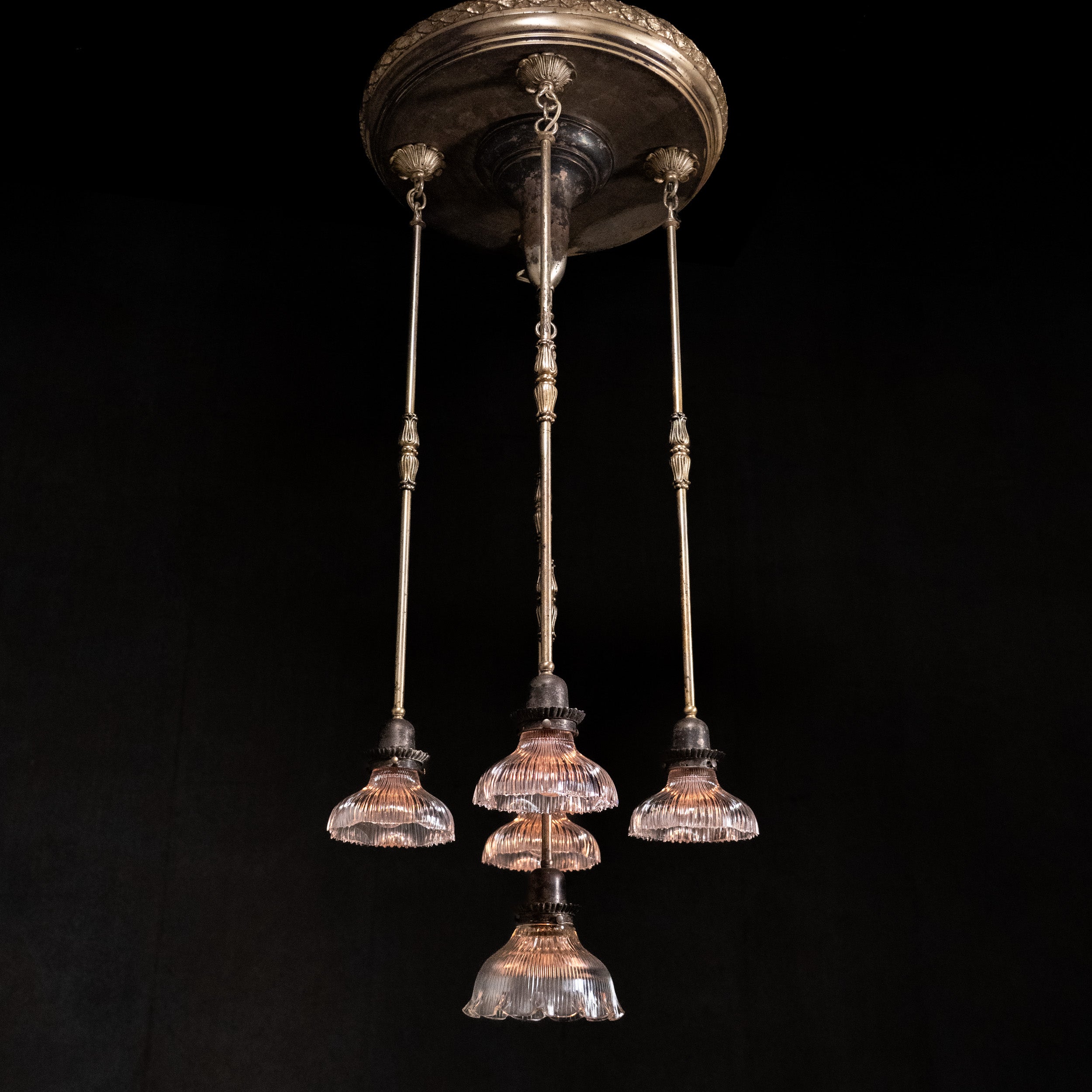 1910 Grand Five Arm Silver Flush Mount Chandelier Light