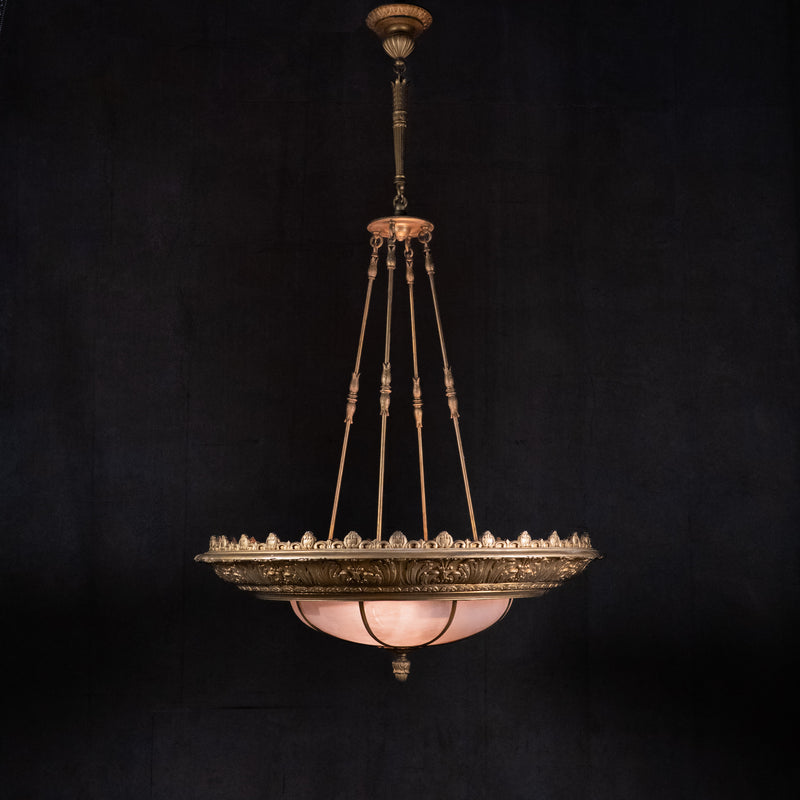Monumental Beaux Arts gilt architectural chandelier from Historic Odd Fellows Lodge c.1915