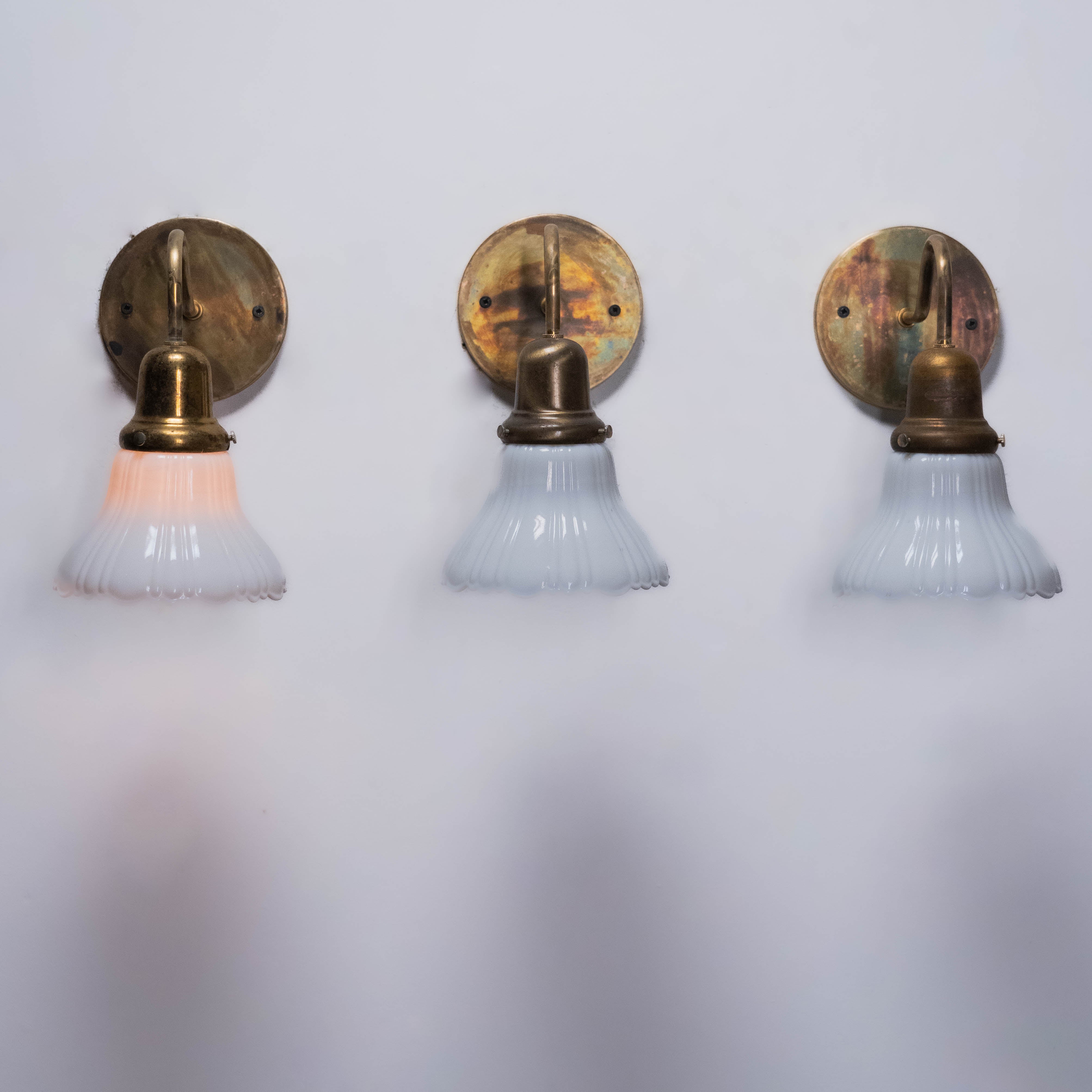 1920 Set of Three Brass Sconces