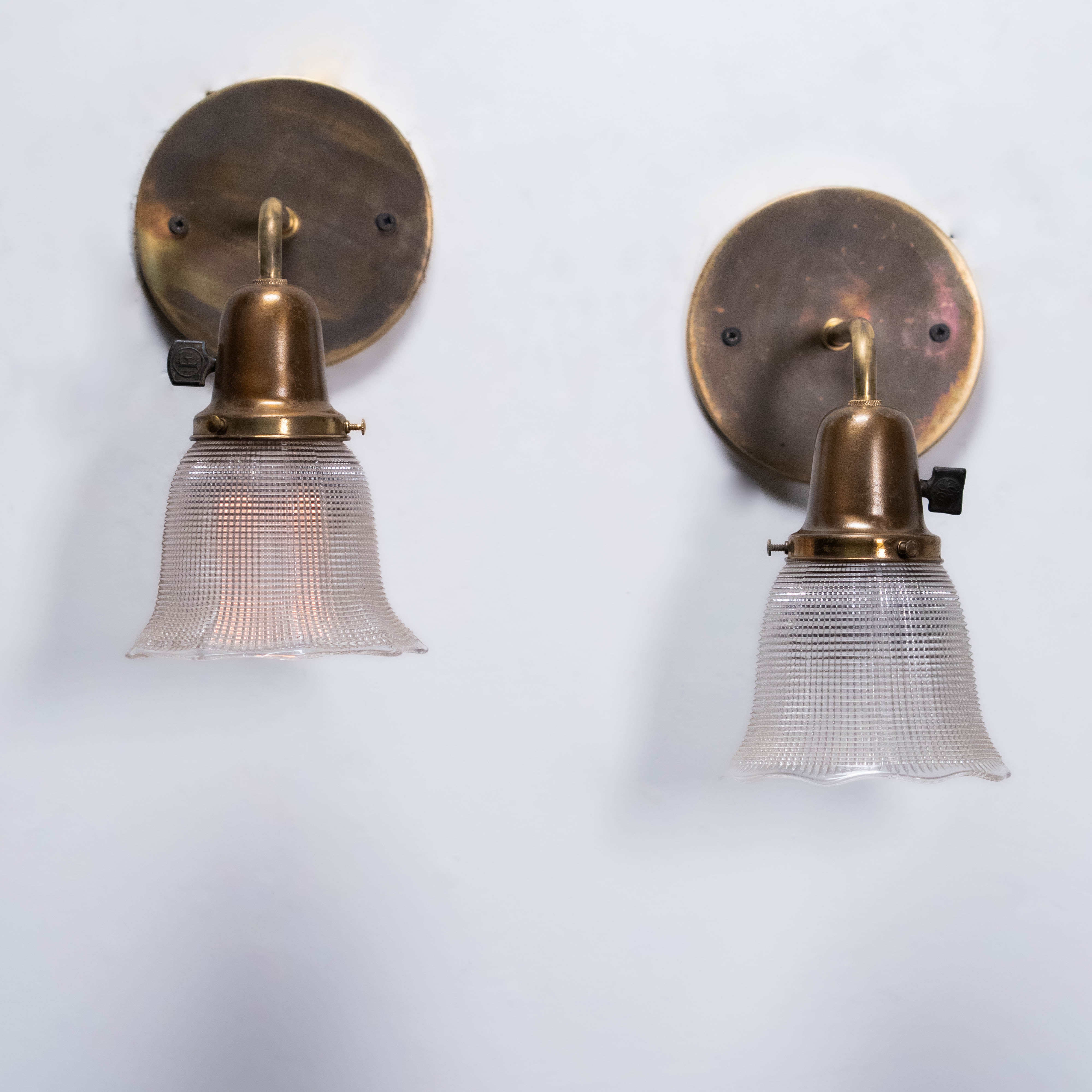1910 pair of brass sconce lights