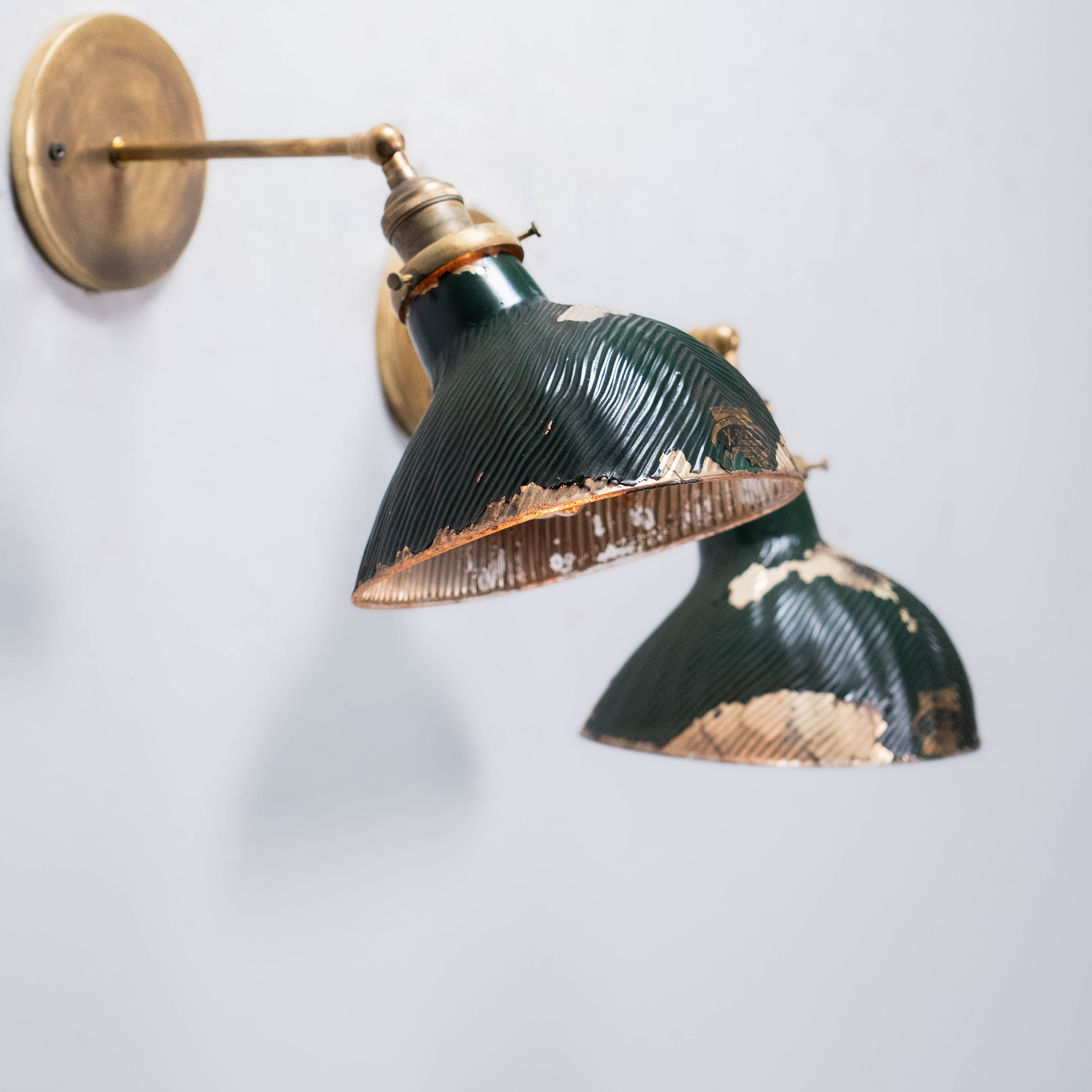 Pair of 1910 Brass Sconces with Mercury Glass Shades