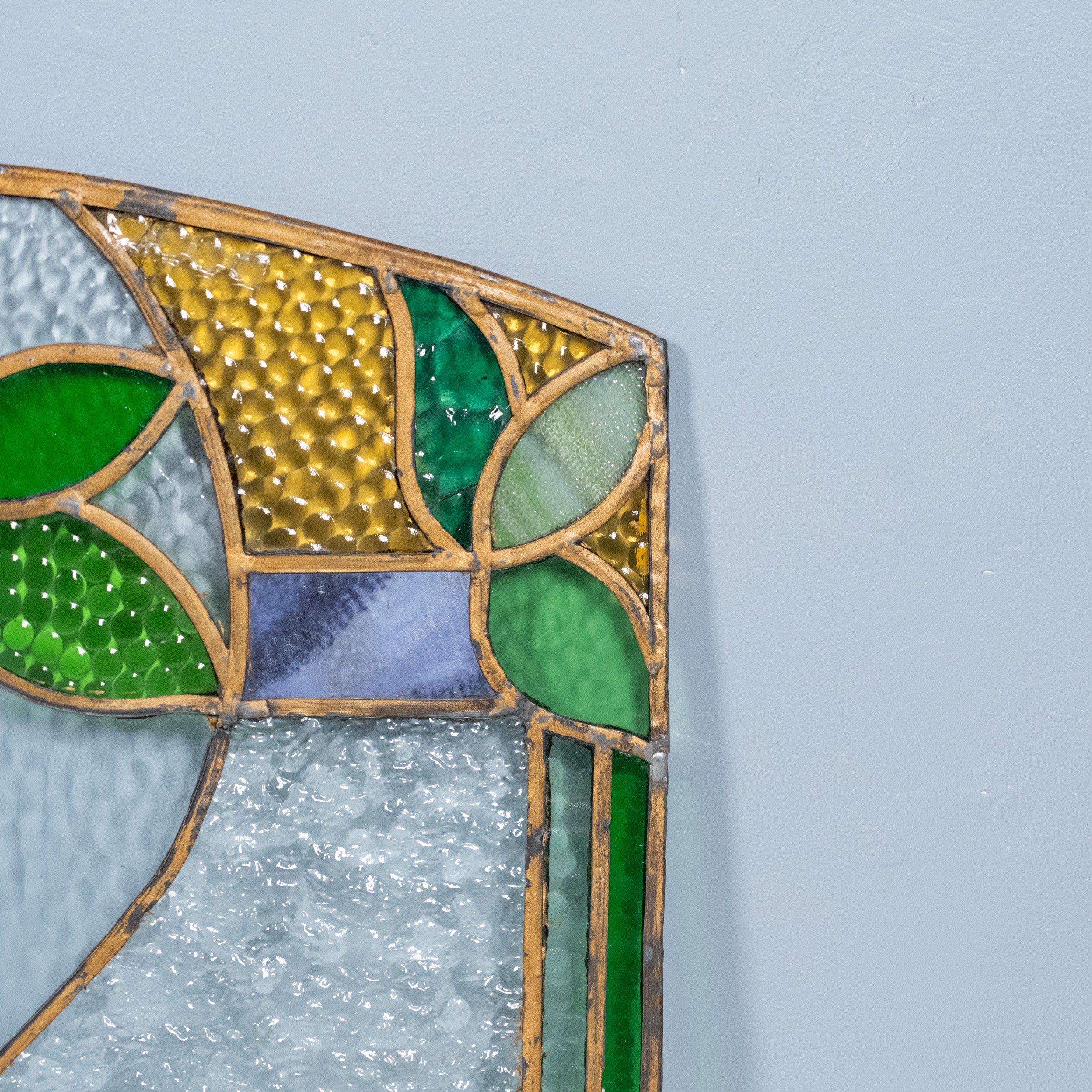 pair of brass stain glass windows | Scott Landon Antiques and Interiors.