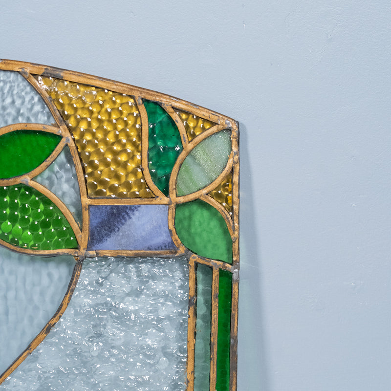 pair of brass stain glass windows | Scott Landon Antiques and Interiors.