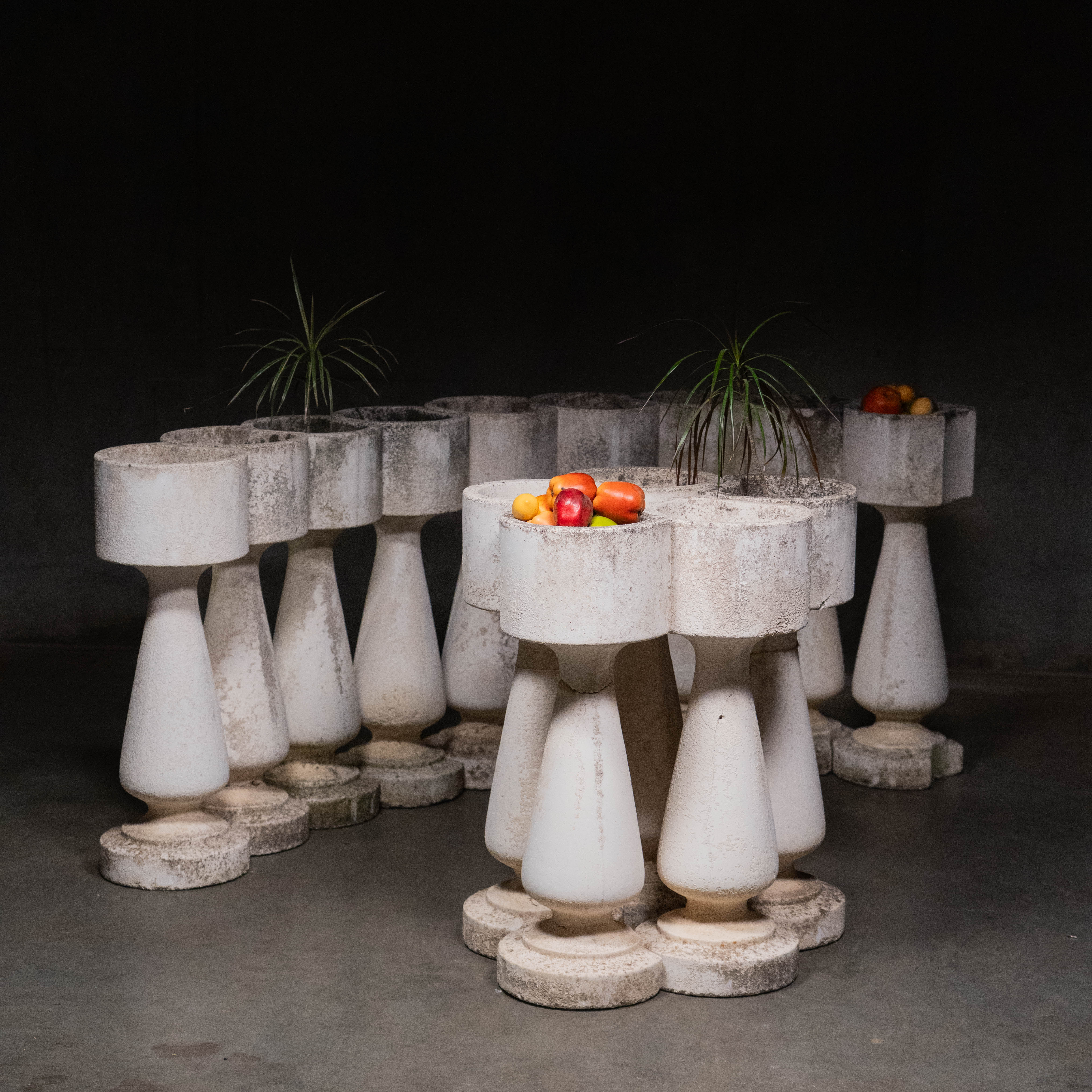 Mid-Century French Concrete Interlocking Planters – Sculptural Modular Garden Forms