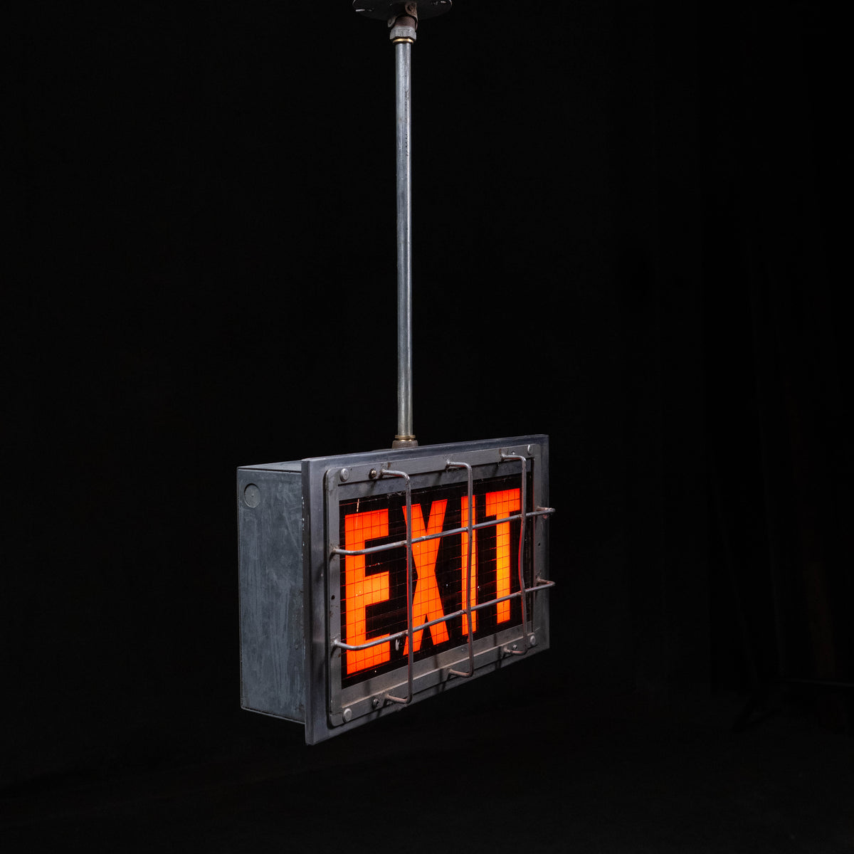 Clock Exit Sign 1940 Glass Exit Sign with Cage Protector