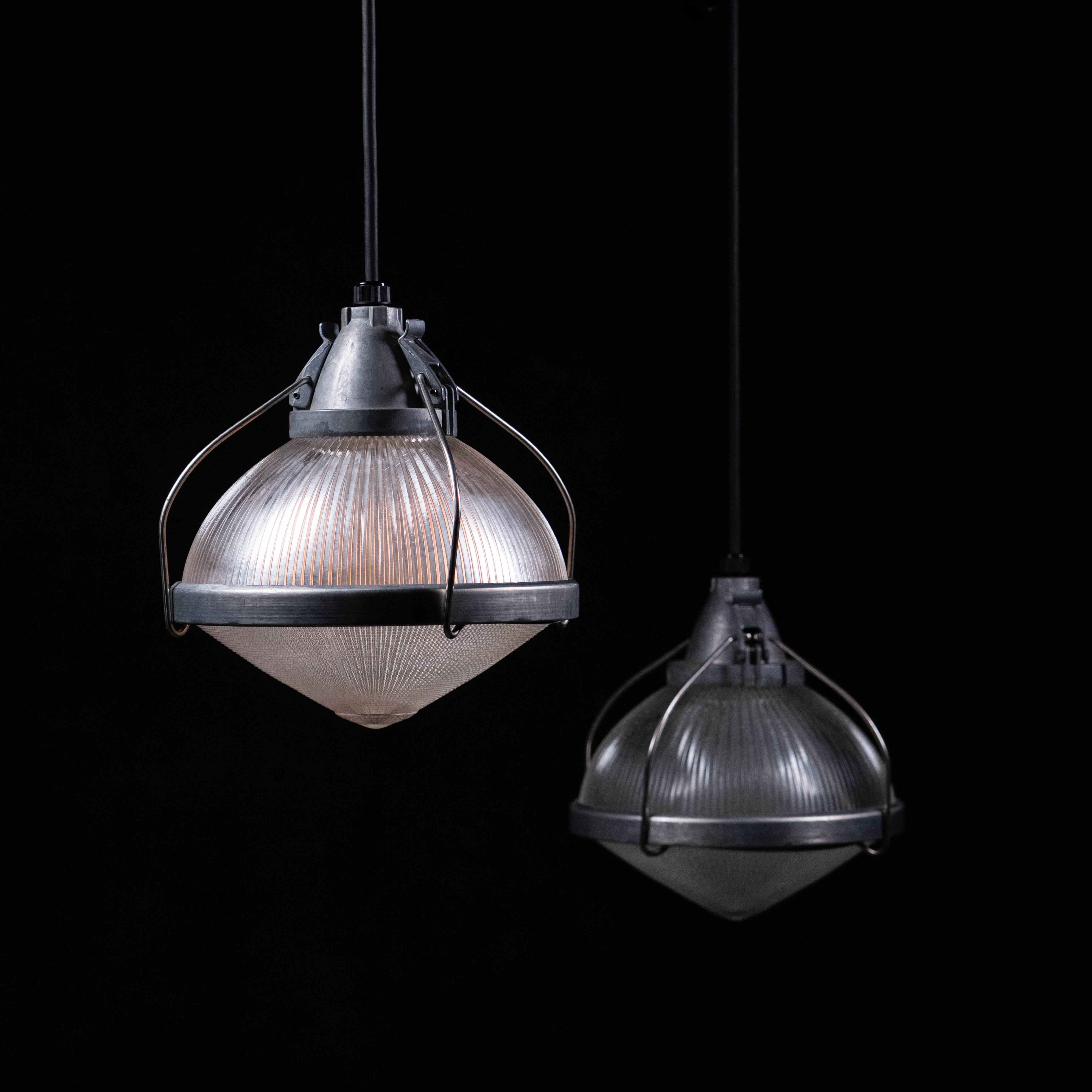 1950 Holophane Industrial Glass Pendant Lights