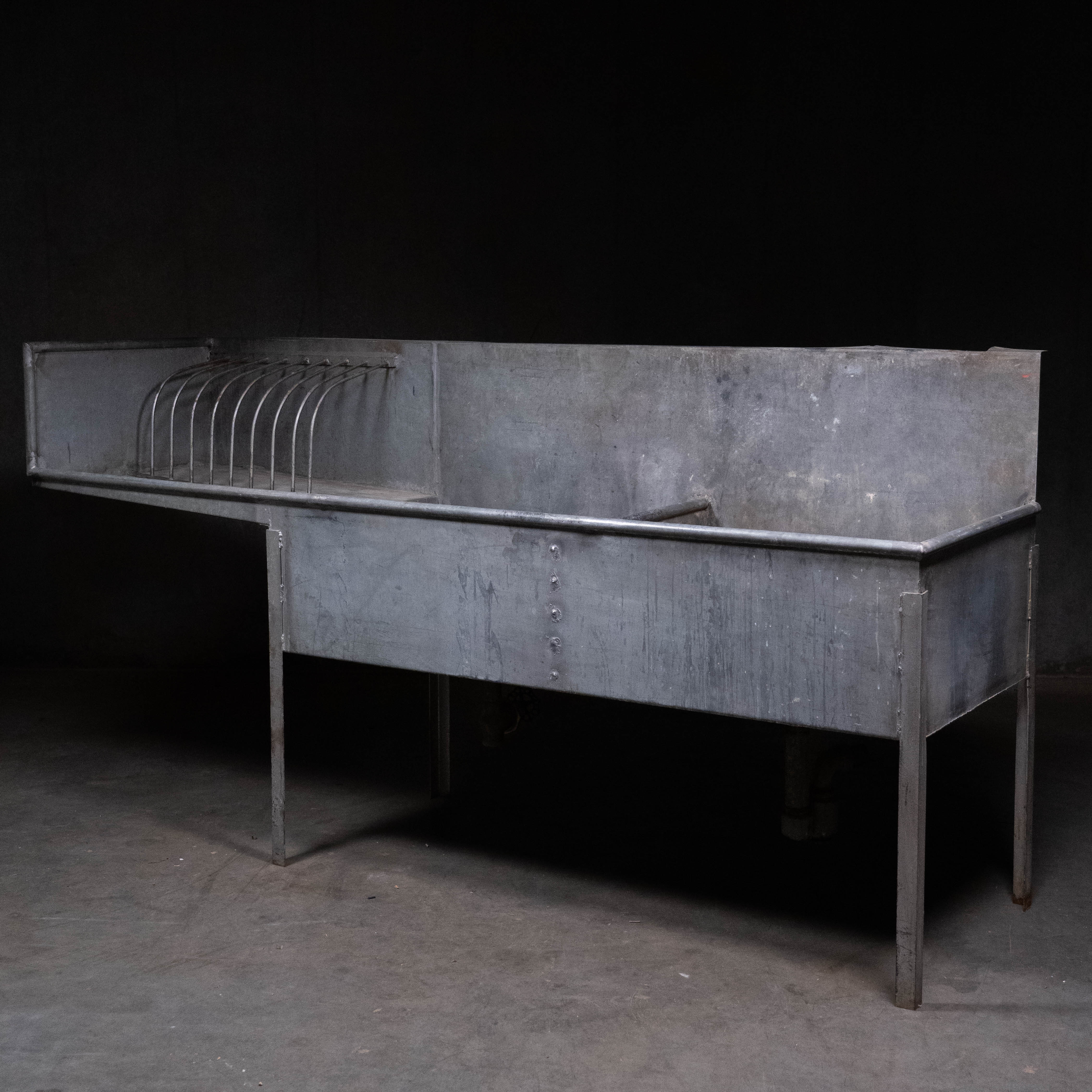 1940 Large Galvanized Metal Utility Vintage Zinc Industrial Wash Sink with Plate Rack