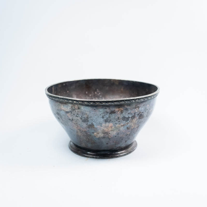Antique International Silver Co. silver-plated copper pedestal bowl with original aged patina | Scott Landon Antiques and Interiors.