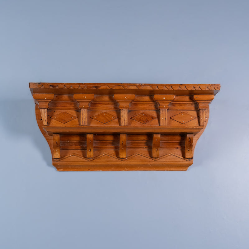  Antique Quebec pine wall shelf with carved corbels and gallery rail, circa 1885. | Scott Landon Antiques and Interiors.