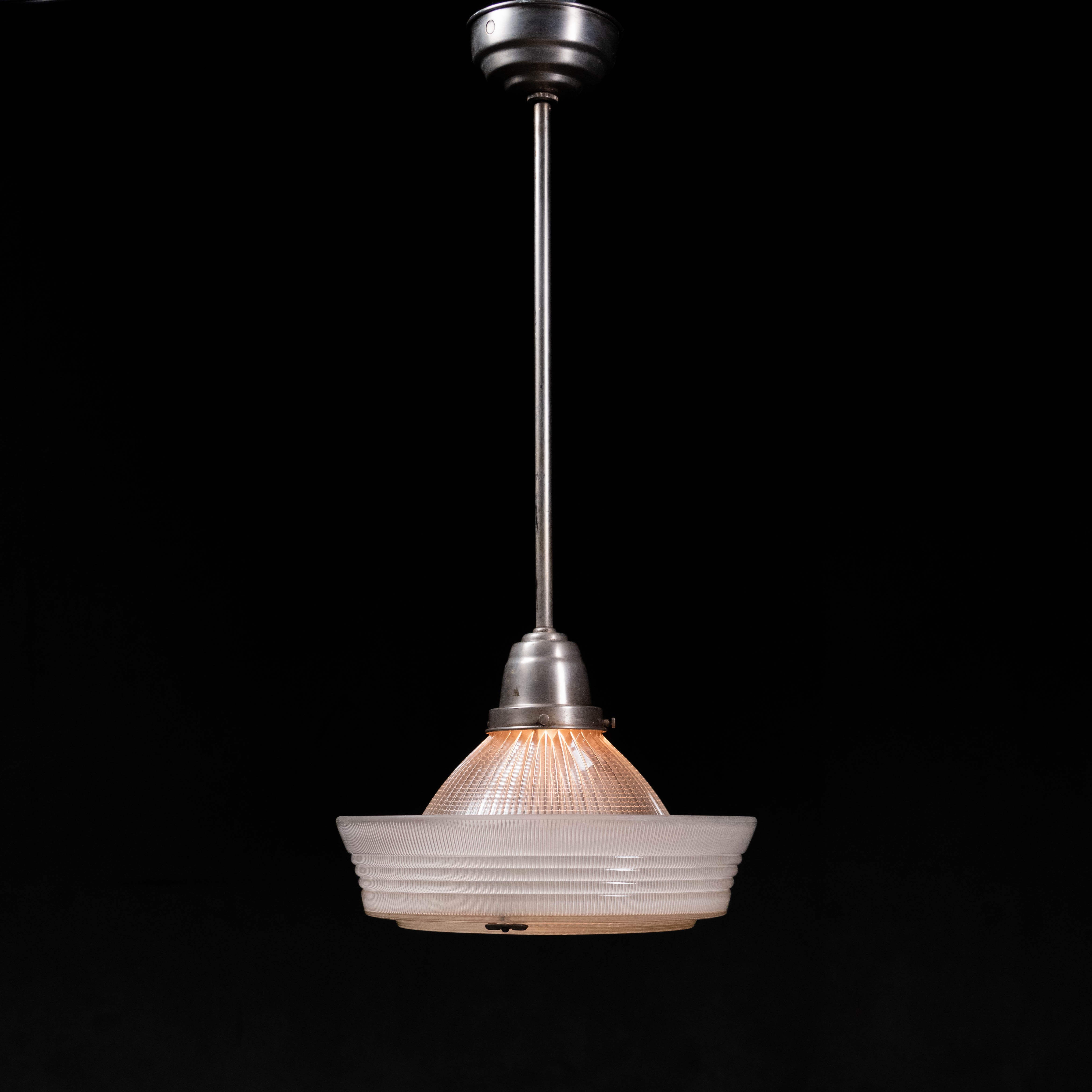 Vintage Holophane-Style Prismatic Glass Pendant Light – Two-Part Industrial Refractor