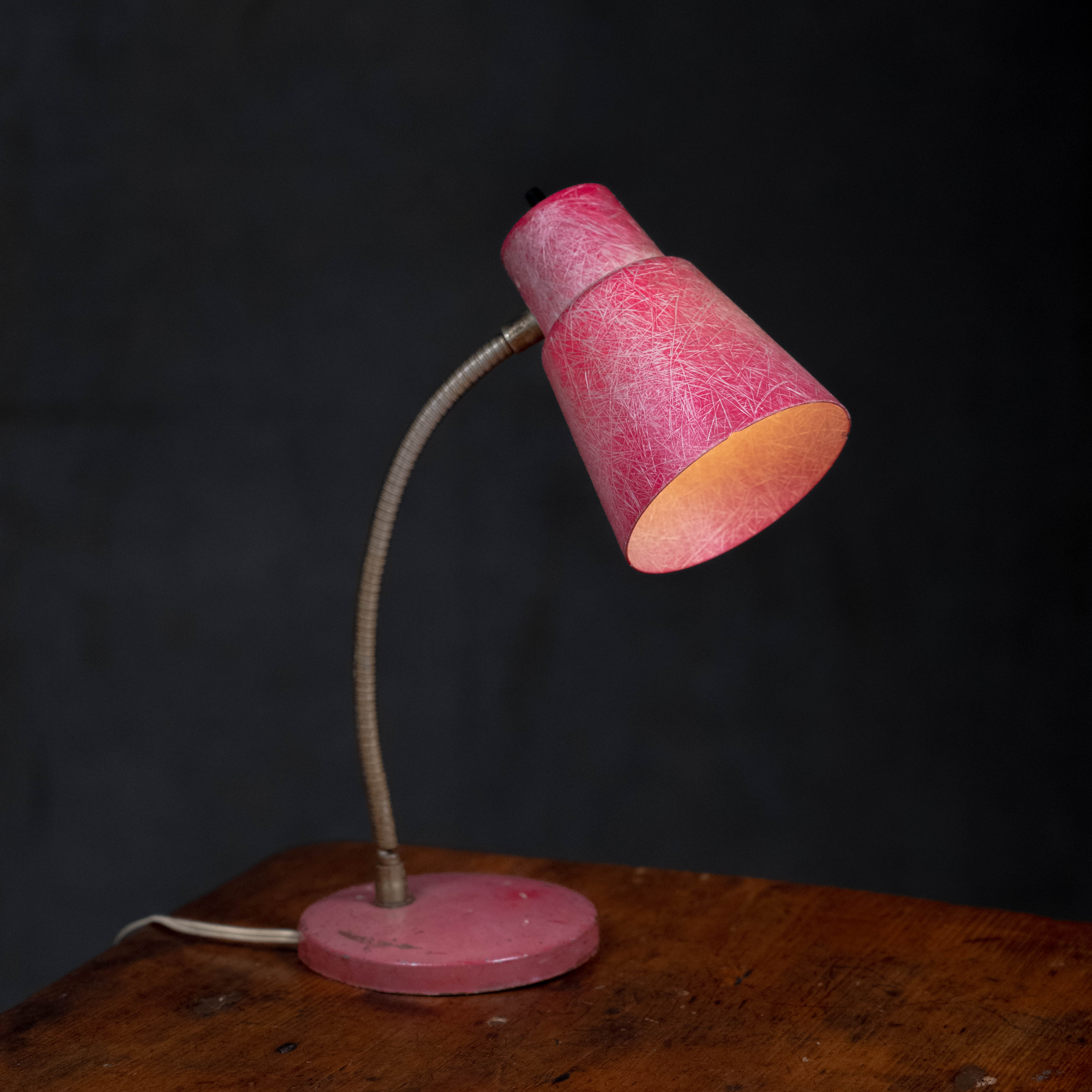 1950 Pink Fiberglass Gooseneck Desk Lamp – Mid-Century Modern Task Light