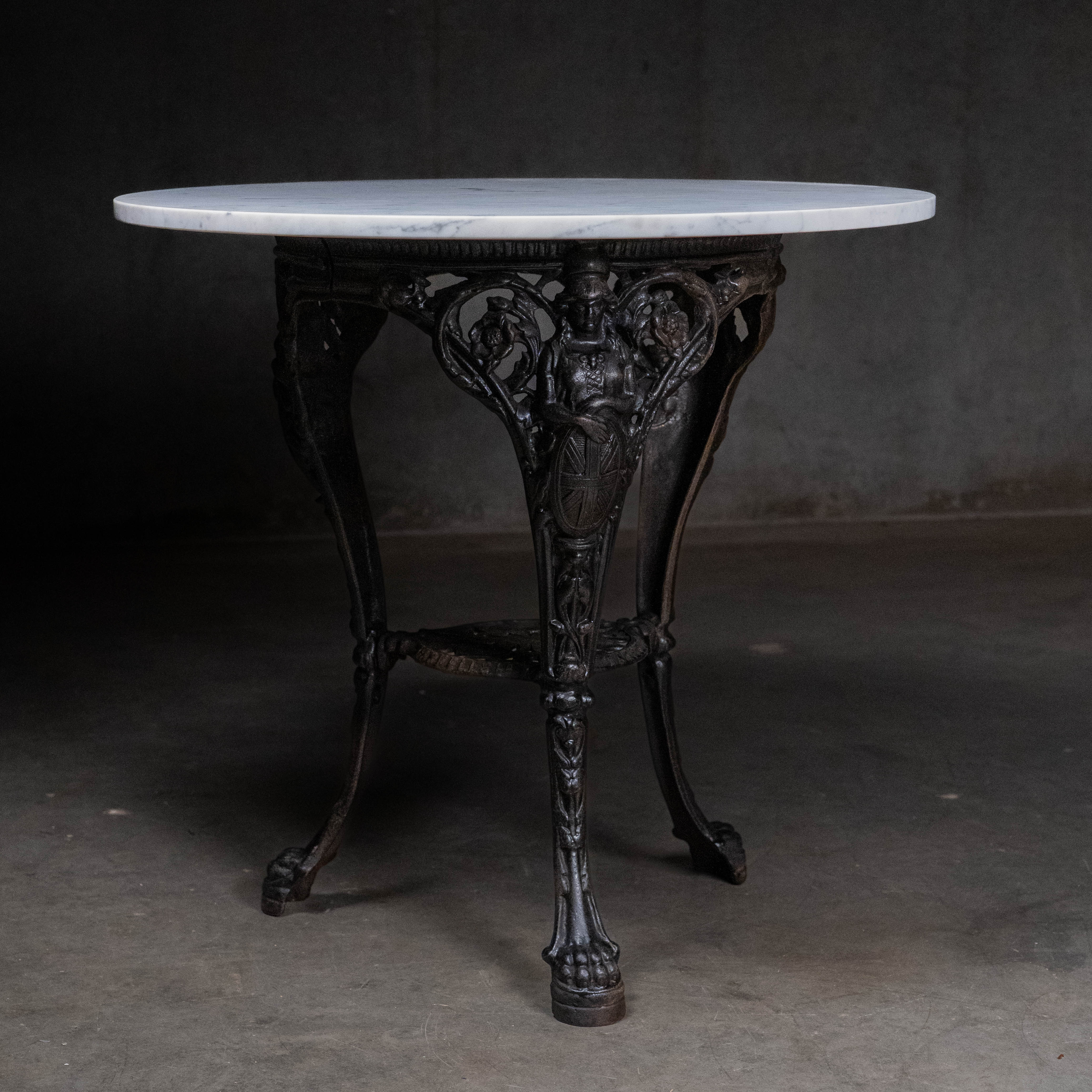 19th Century English Barlett Cast Iron Guéridon Table with Marble Top, c. 1860