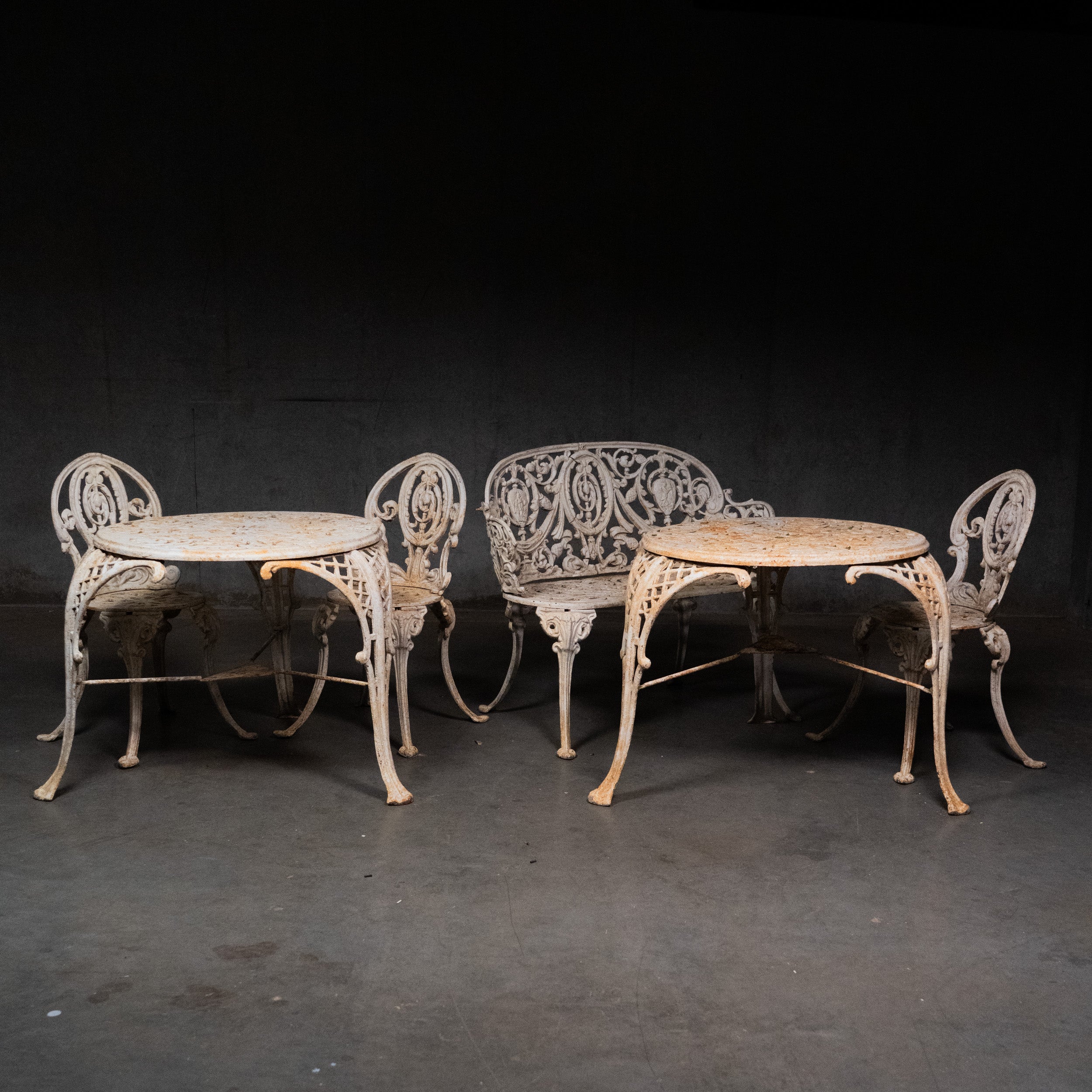 Antique French Cast Iron Garden conservatory Salon Set, Rococo Revival, c. 1880–1910