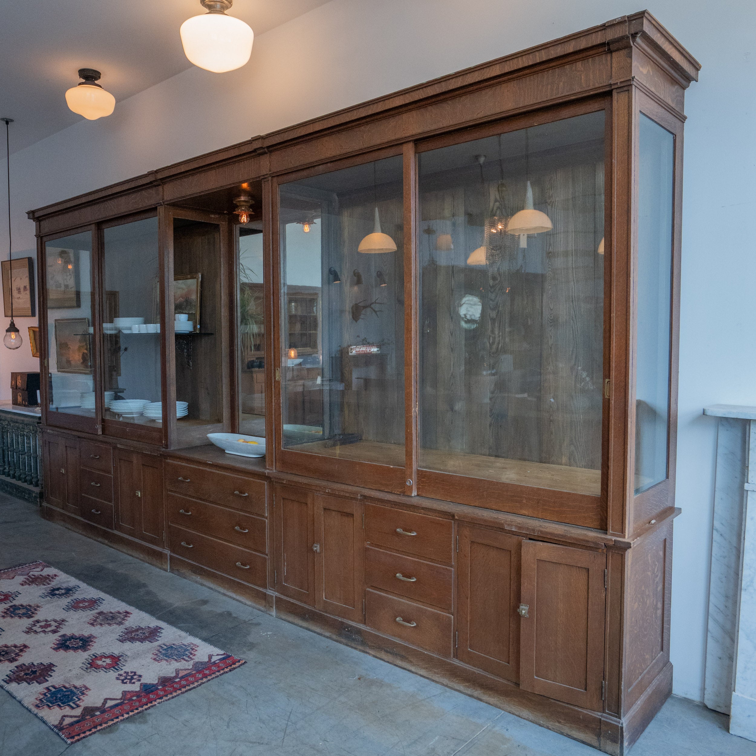 1890 Large Oak Display Showcase Cabinet