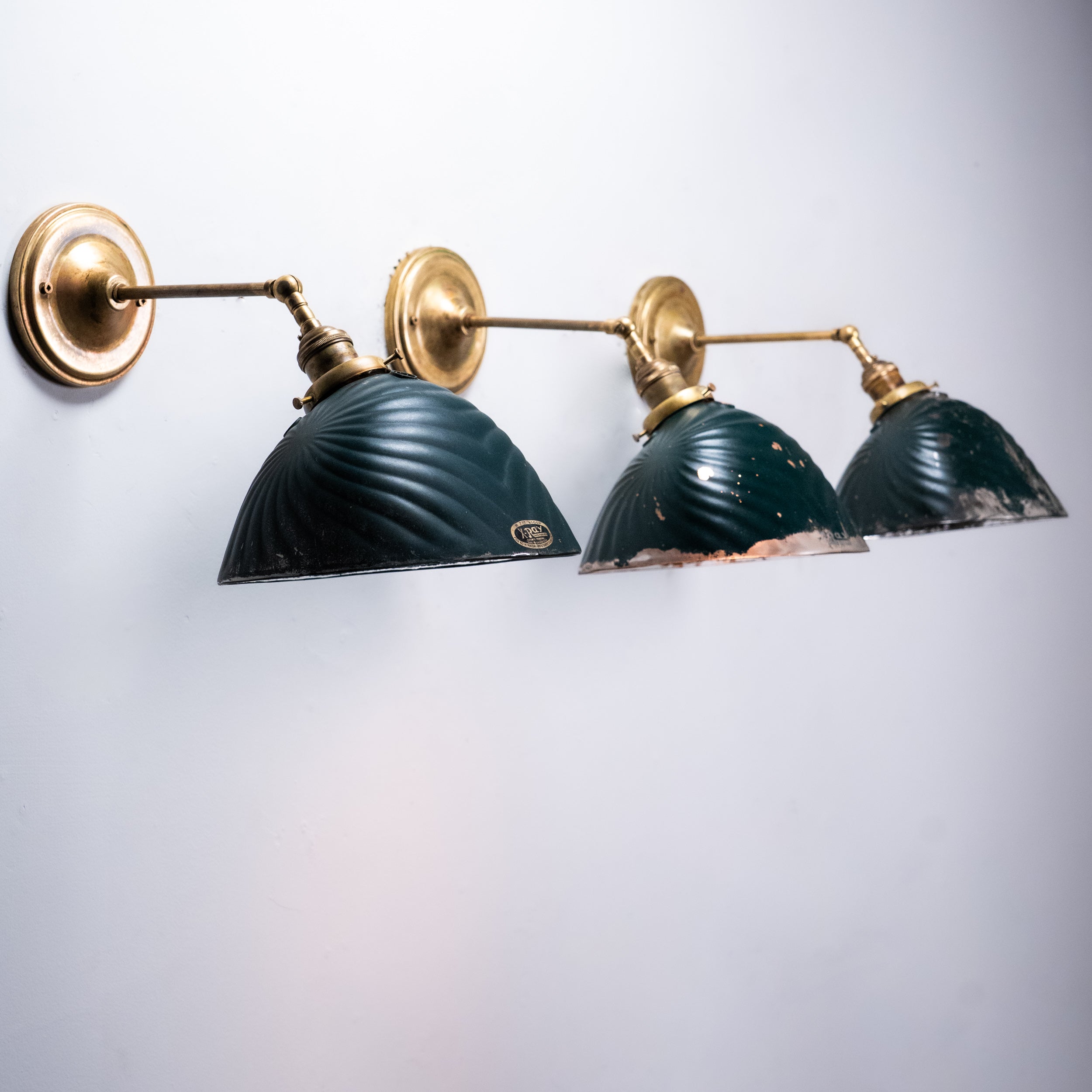 1910 Brass Sconce Light with Mercury Glass Shade